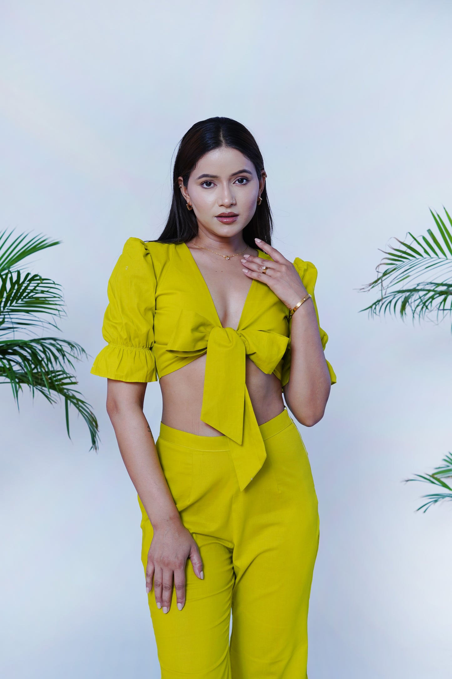 Lime green Front Tie-up Crop Top