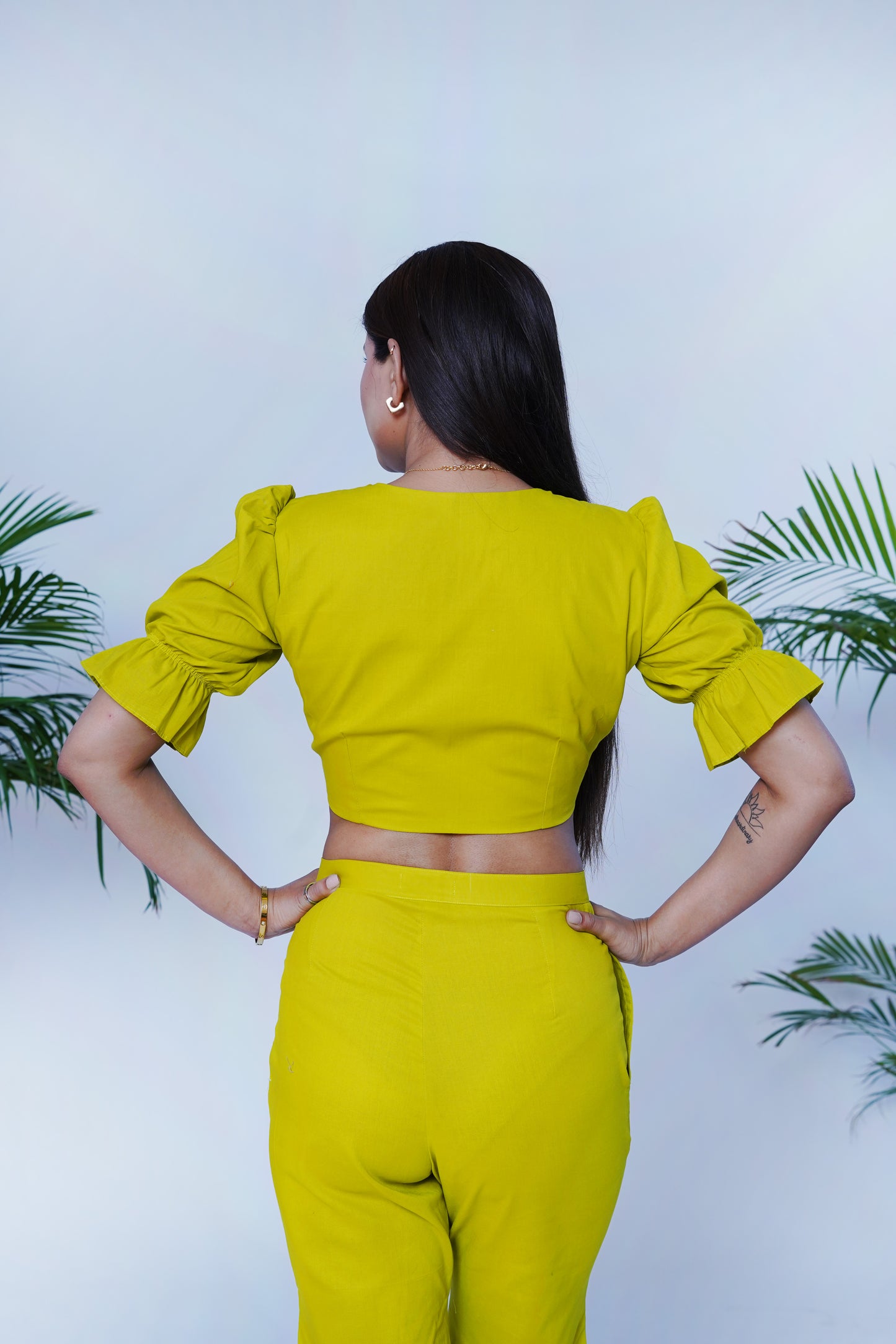 Lime green Front Tie-up Crop Top