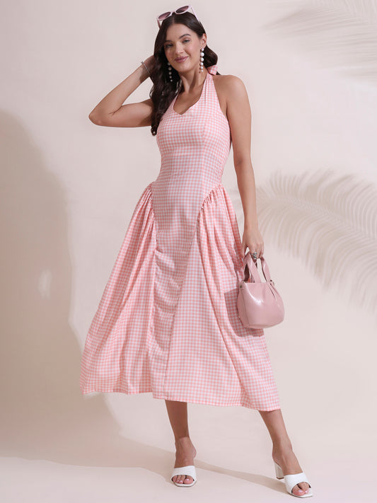Plaid Halter Neck Midi Sundress