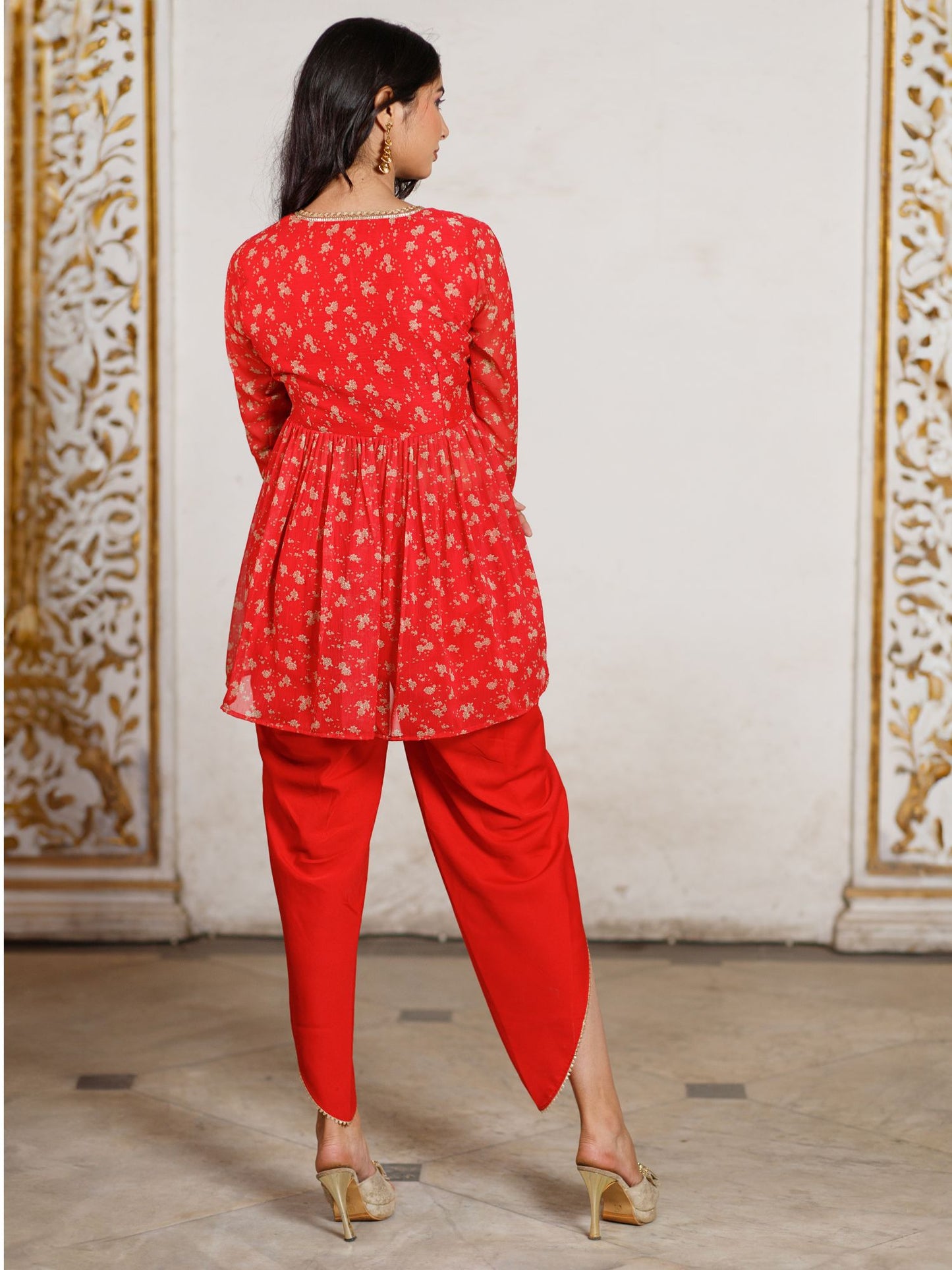 Red Floral Embellished kurta