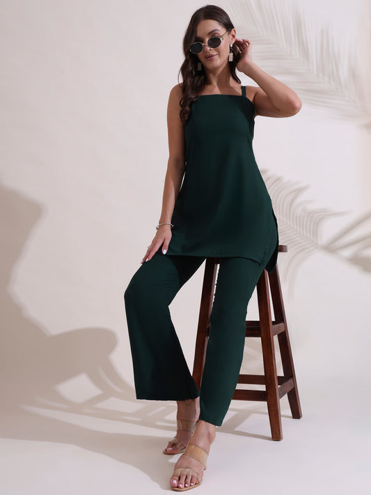 Hunter Green Strappy Summer Kurta With Pants