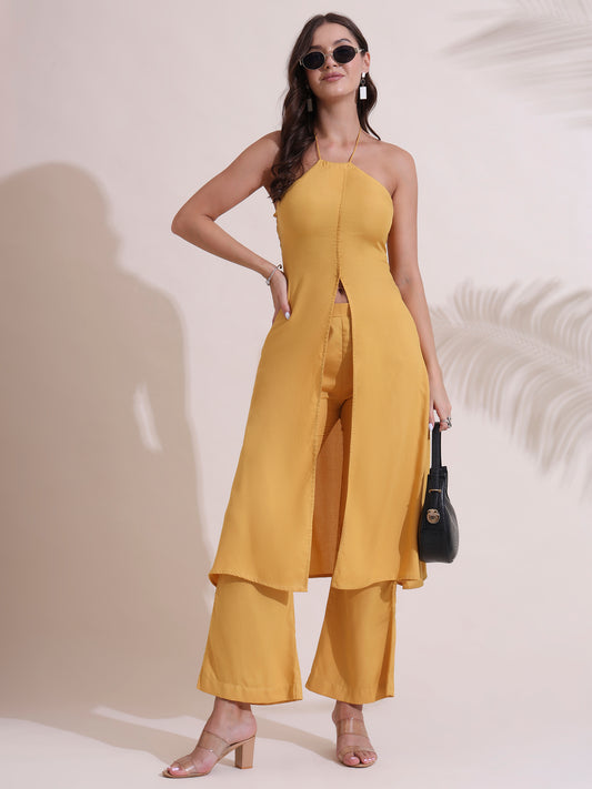 Amber Halter Neck Front Slit Kurta Set