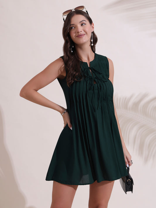 Hunter Green Pleated Mini Dress
