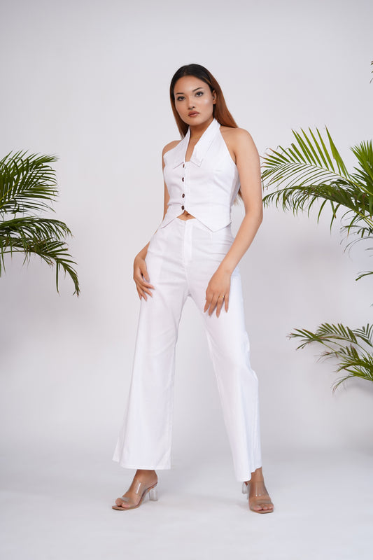 White collared waistcoat and pant set