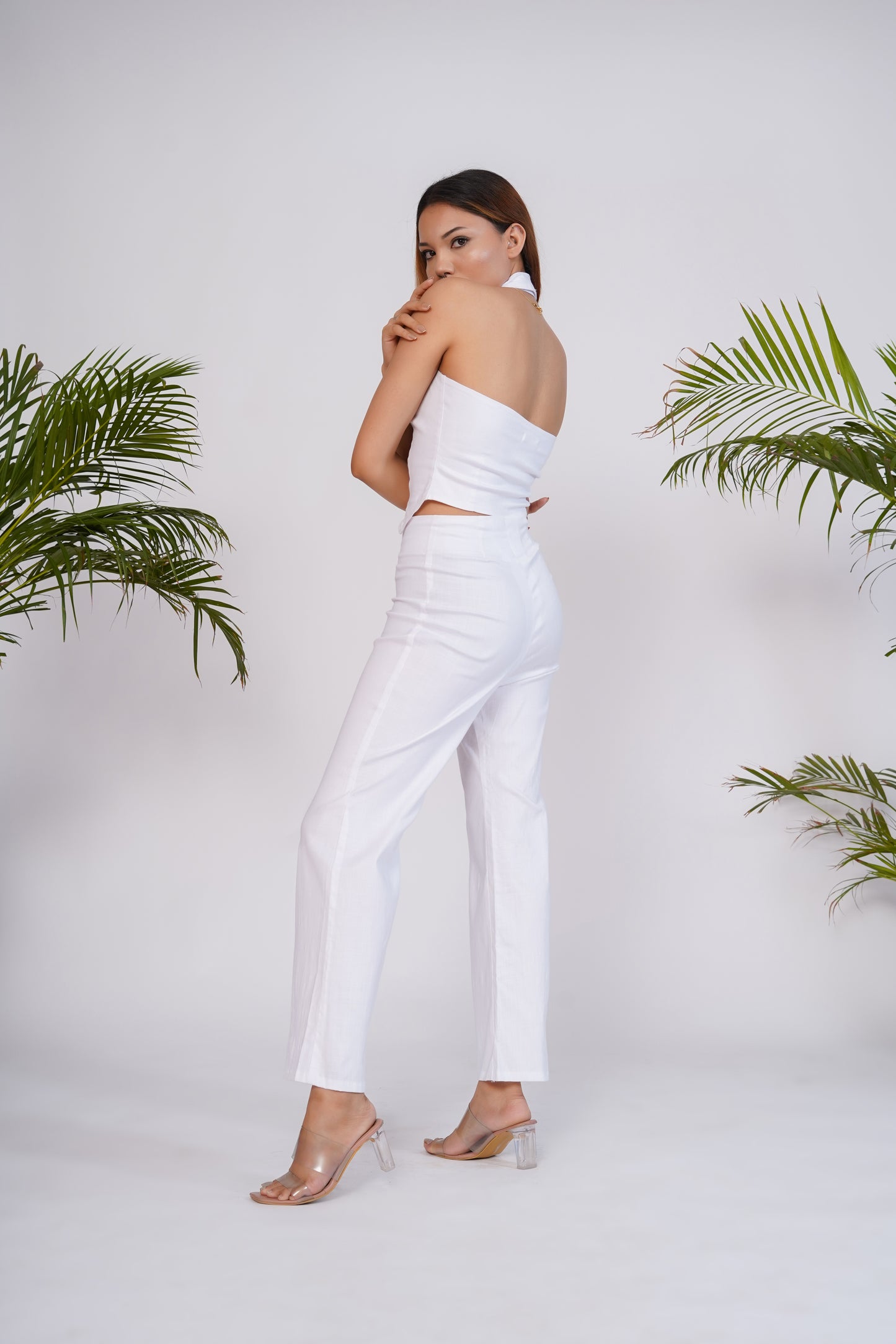 White collared waistcoat and pant set