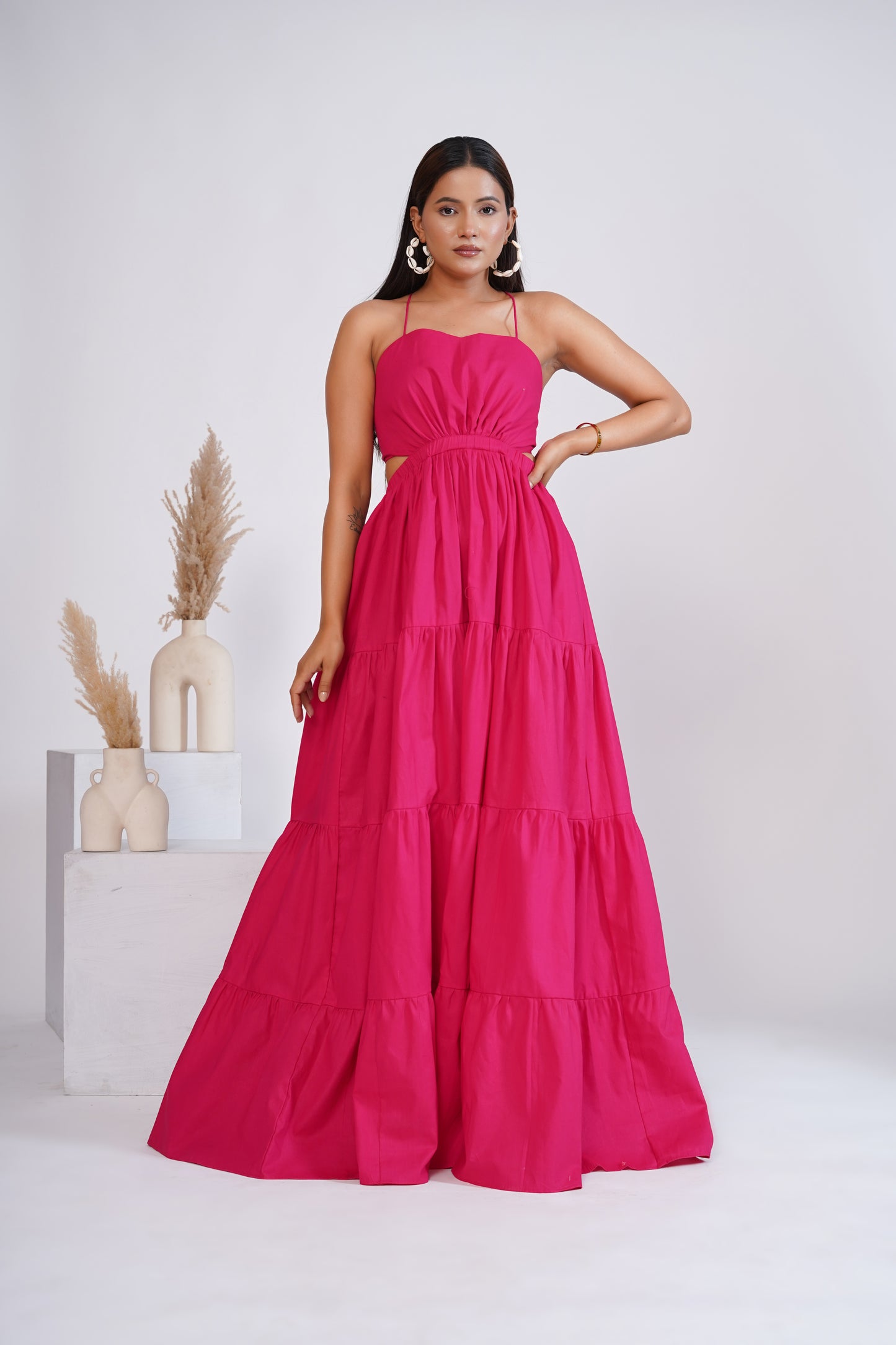 Hot Pink tiered maxi dress