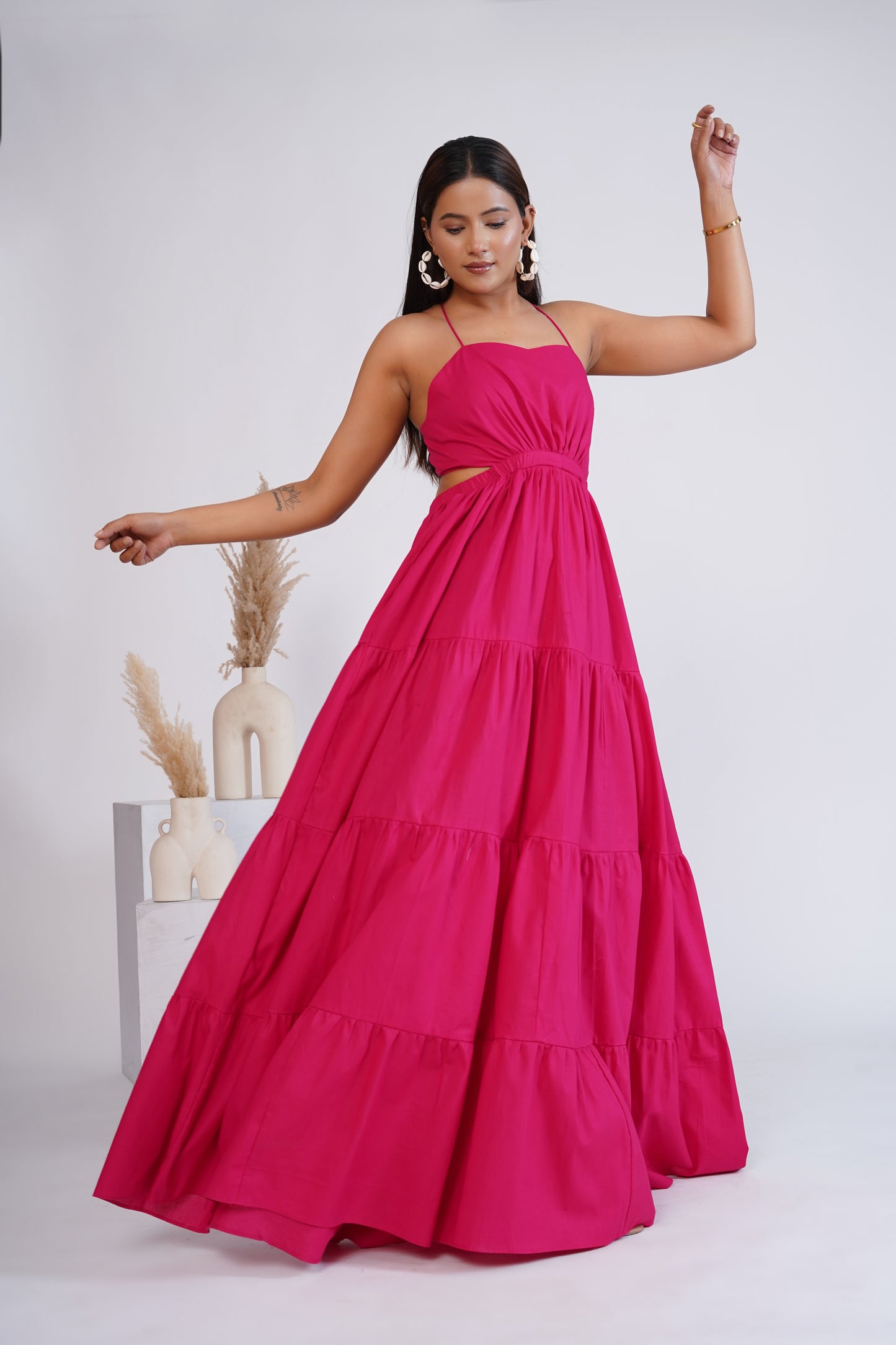 Hot Pink tiered maxi dress