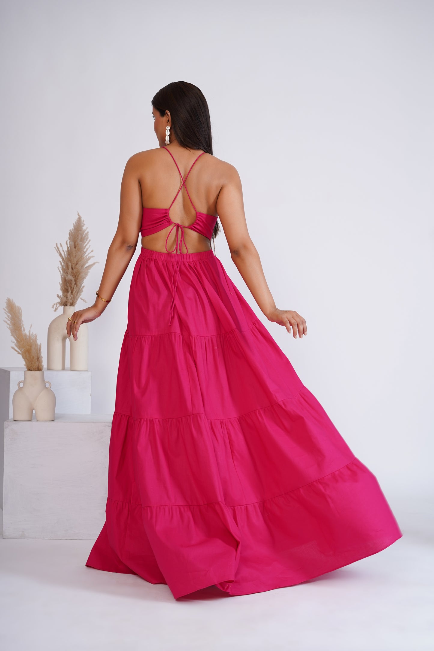 Hot Pink tiered maxi dress