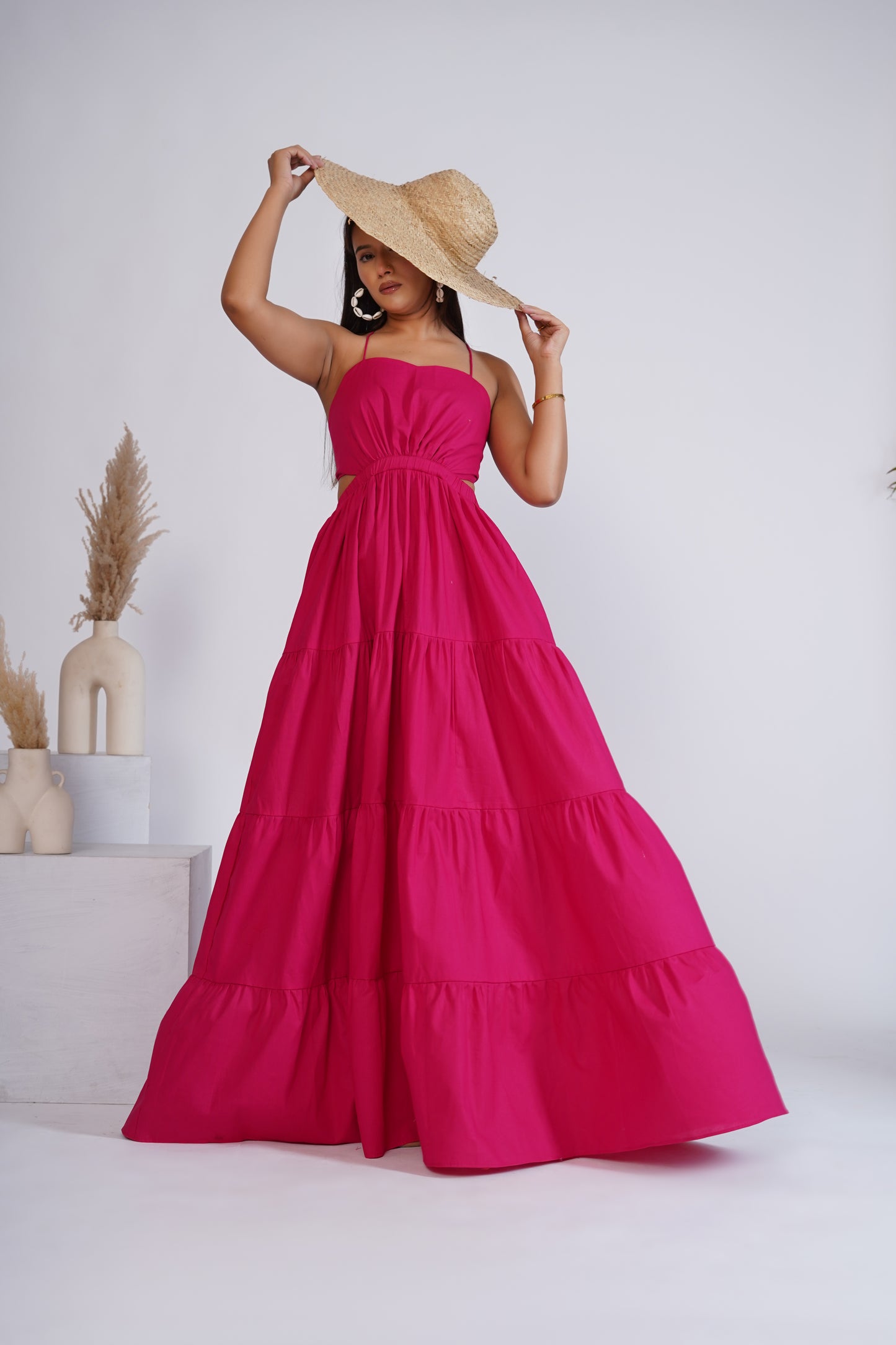 Hot Pink tiered maxi dress