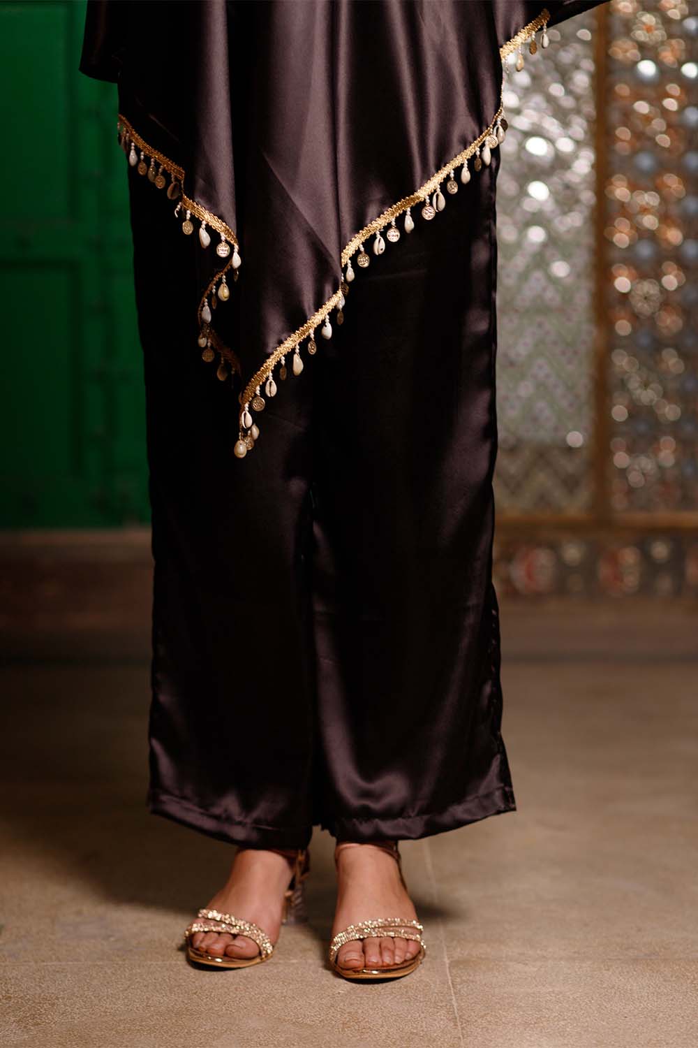 Black Cowl Embellished Kurta Set
