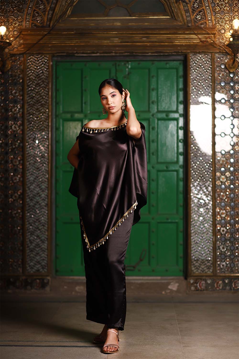 Black Cowl Embellished Kurta Set