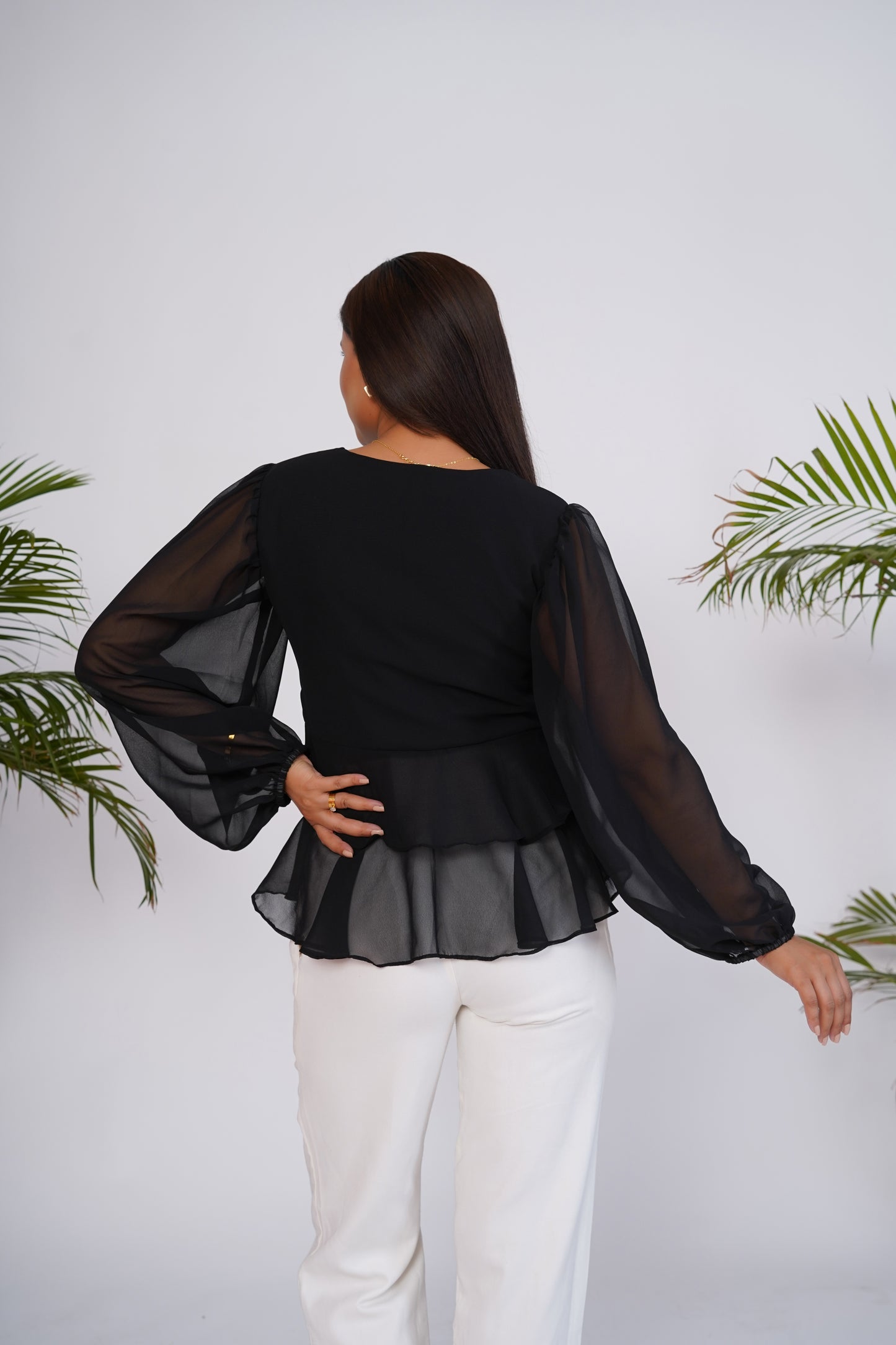Black Georgette Front Tie-Up Top