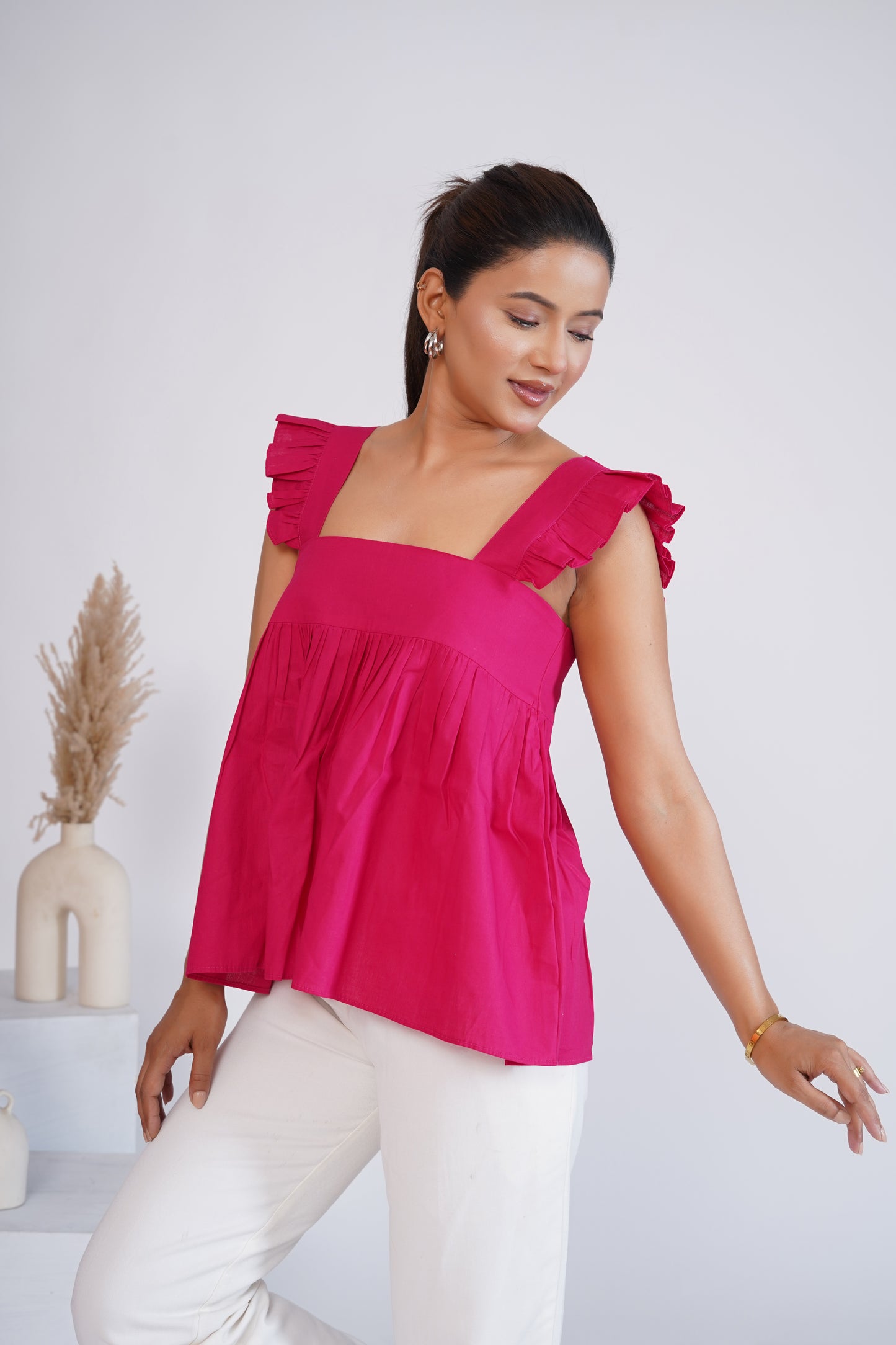 Hot Pink square neck top