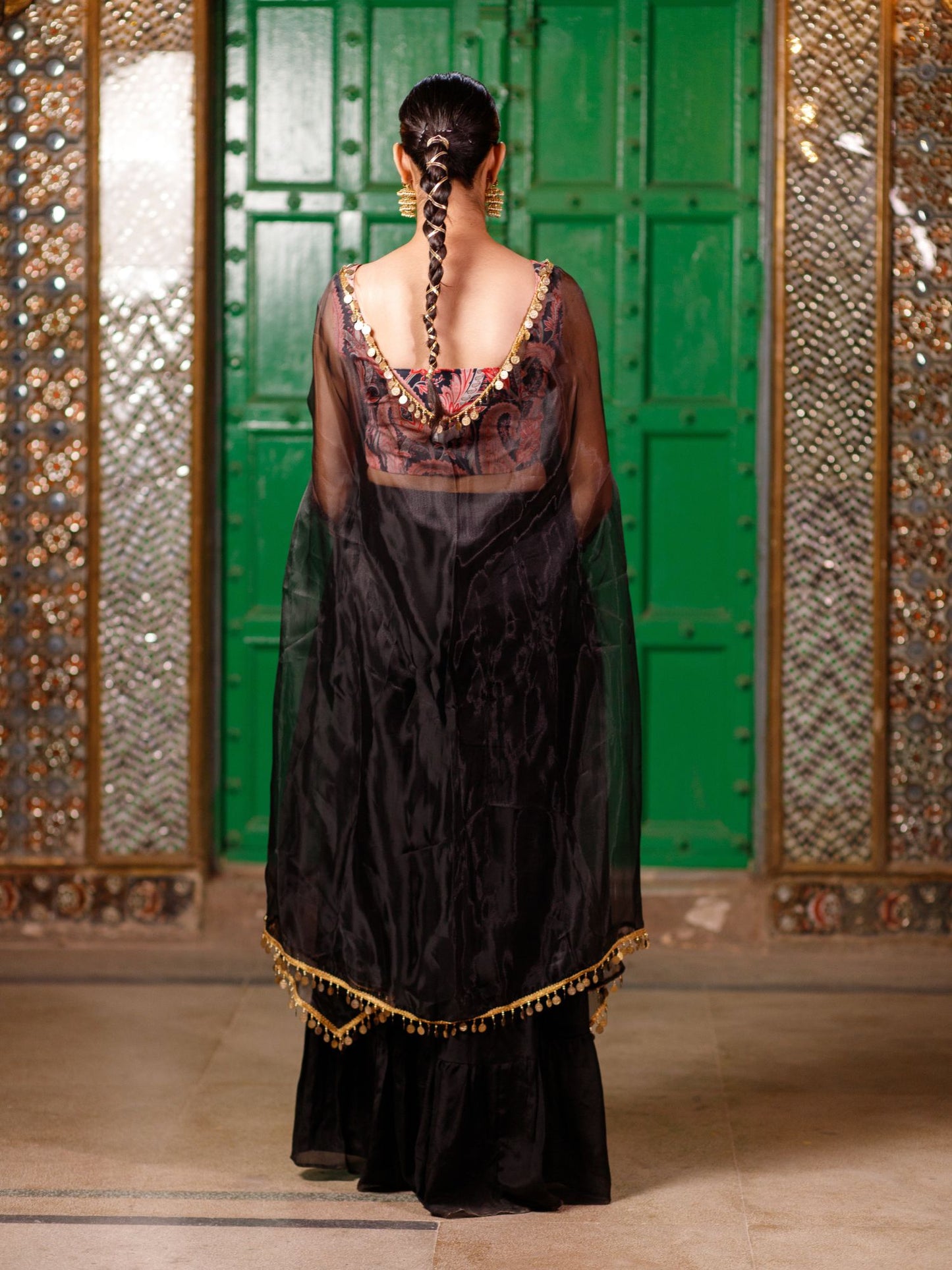 Black Organza Embellished Cape