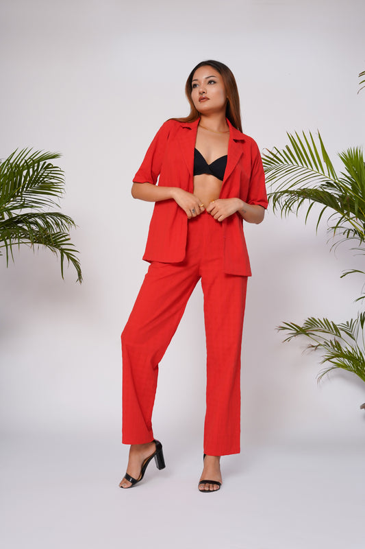 Flame red shirt and pant set