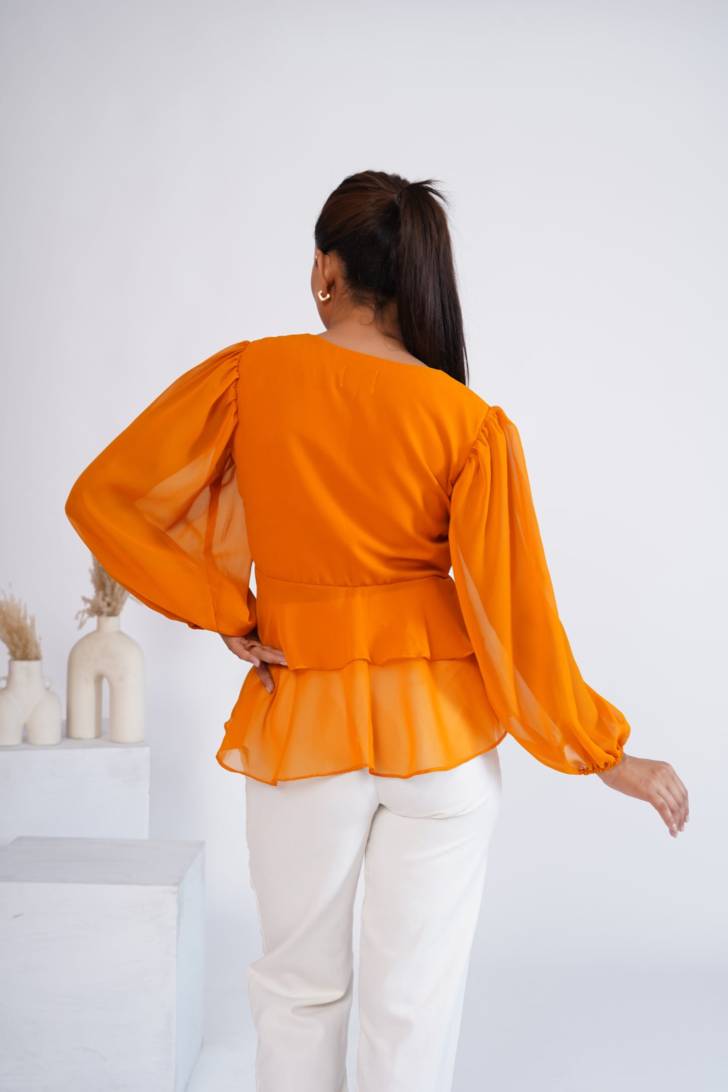 Mustard Georgette Front Tie-Up Top