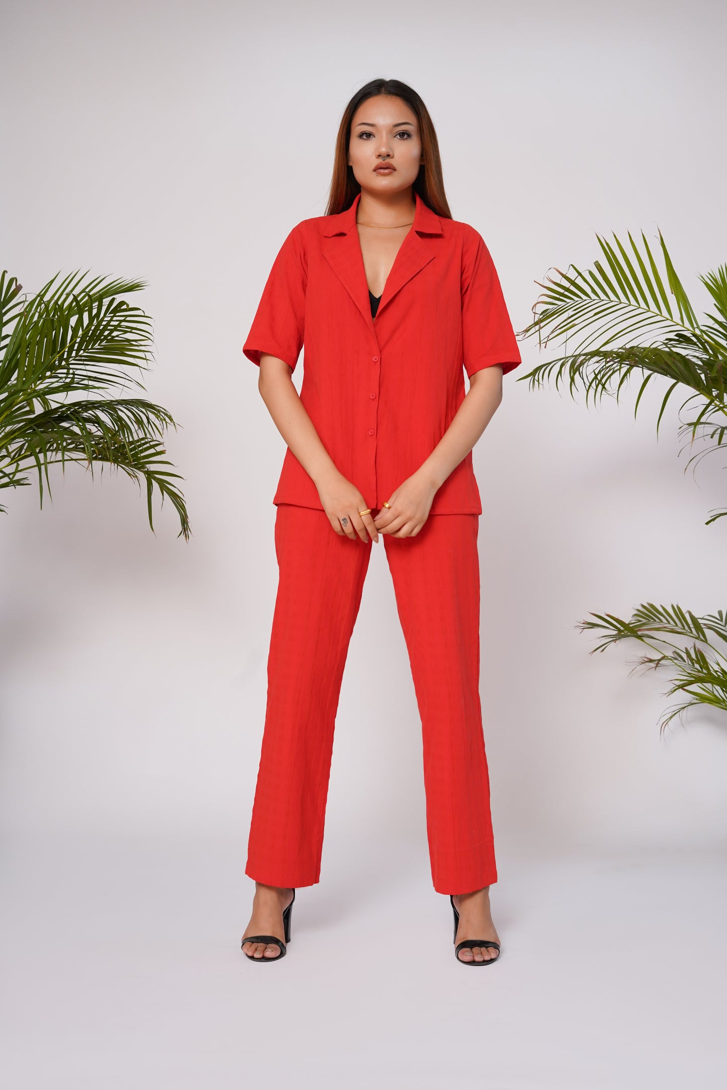Flame red shirt and pant set