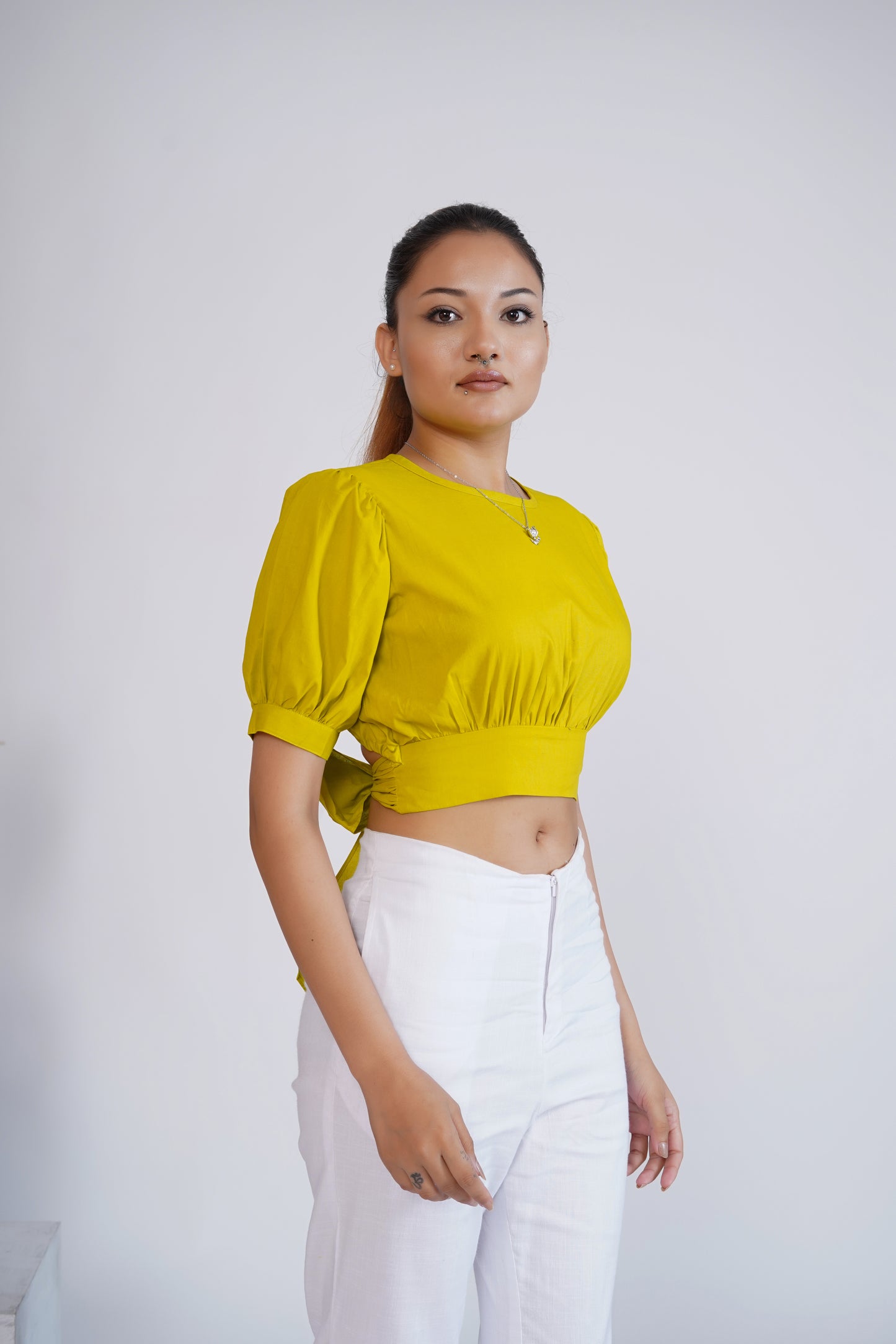 Lime green back tie-up top