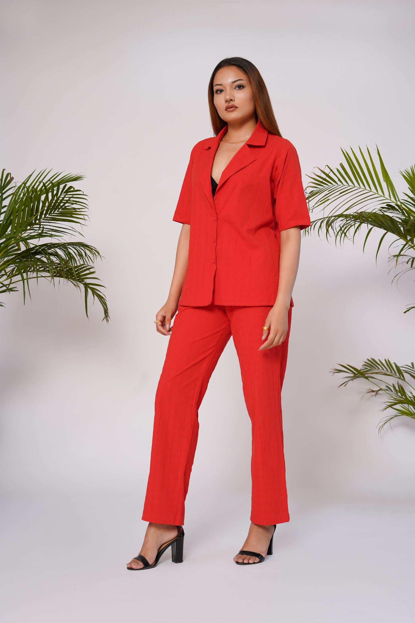 Flame red shirt and pant set