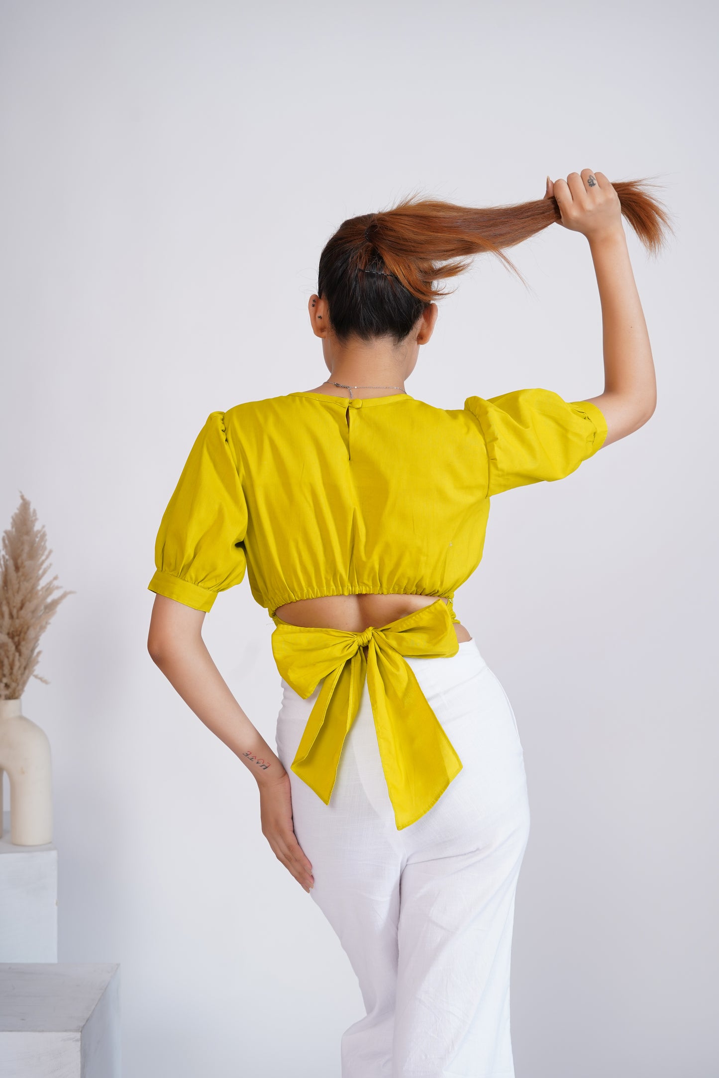 Lime green back tie-up top