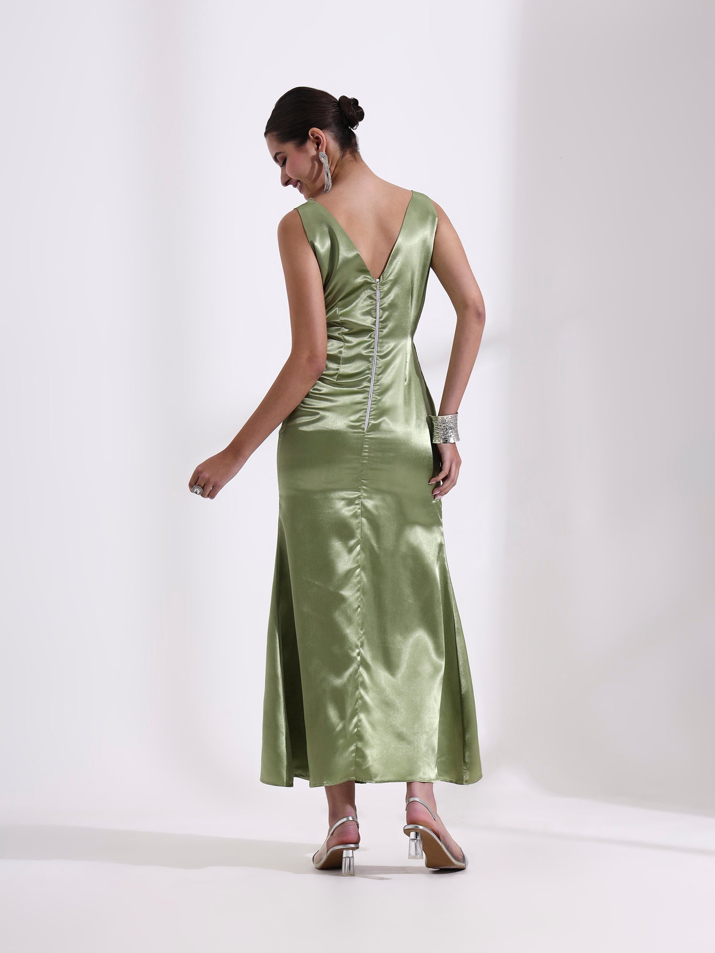 Sage Satin Bodycon Dress