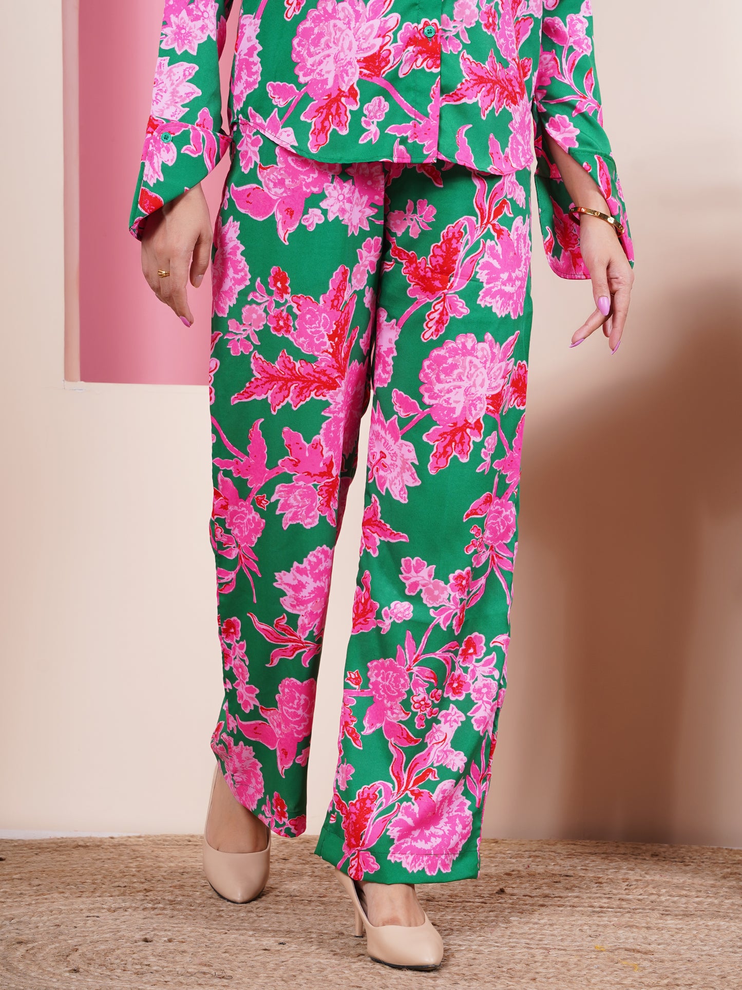 Green Floral Wide legged Pant