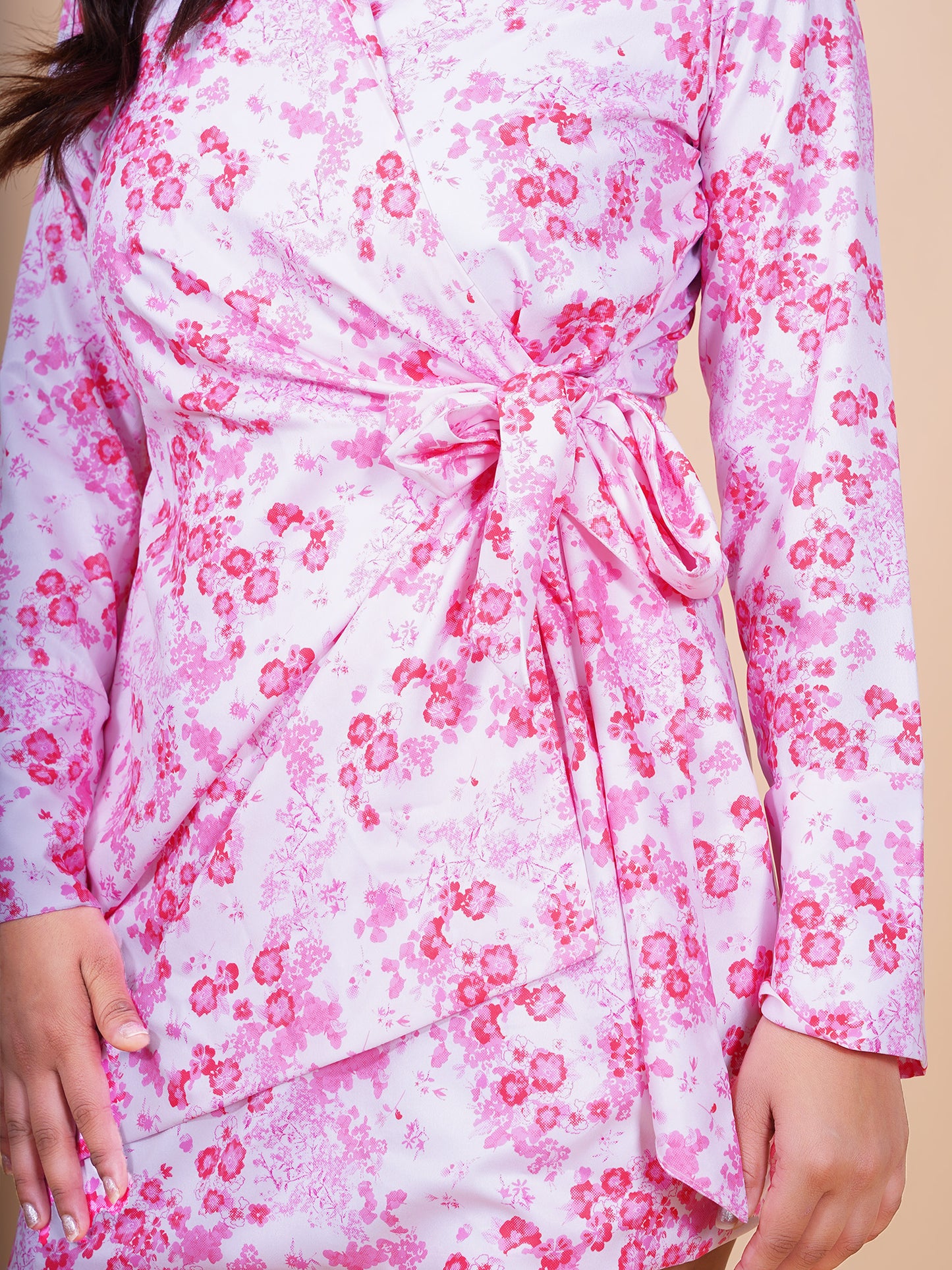 White & Pink Side tie-up Dress