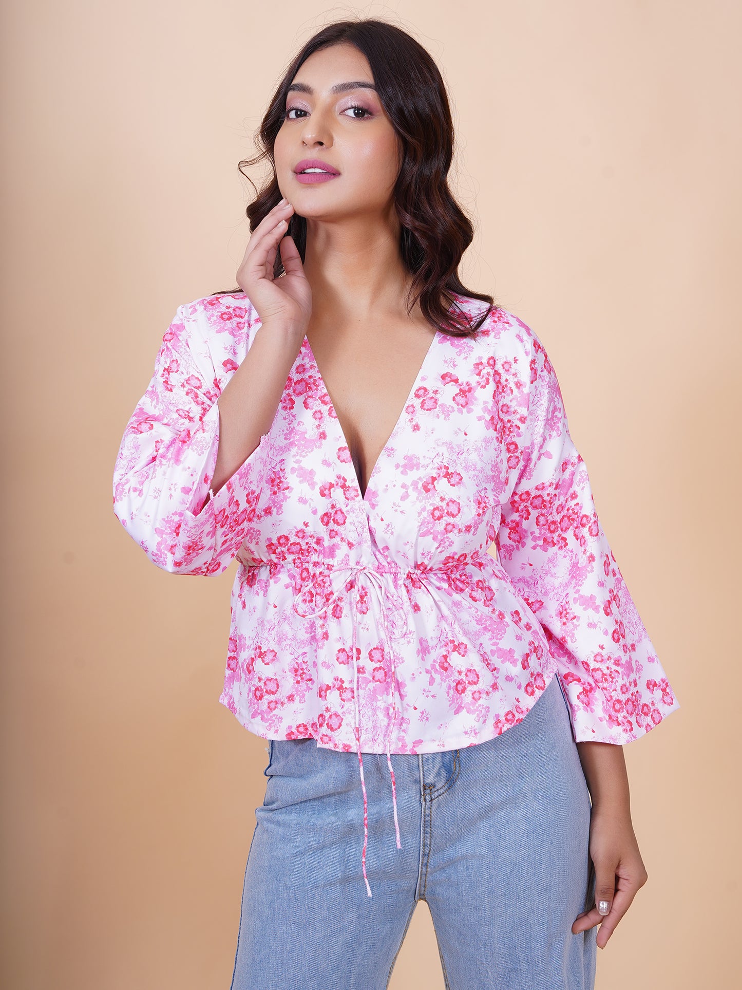White & Pink Floral String Top