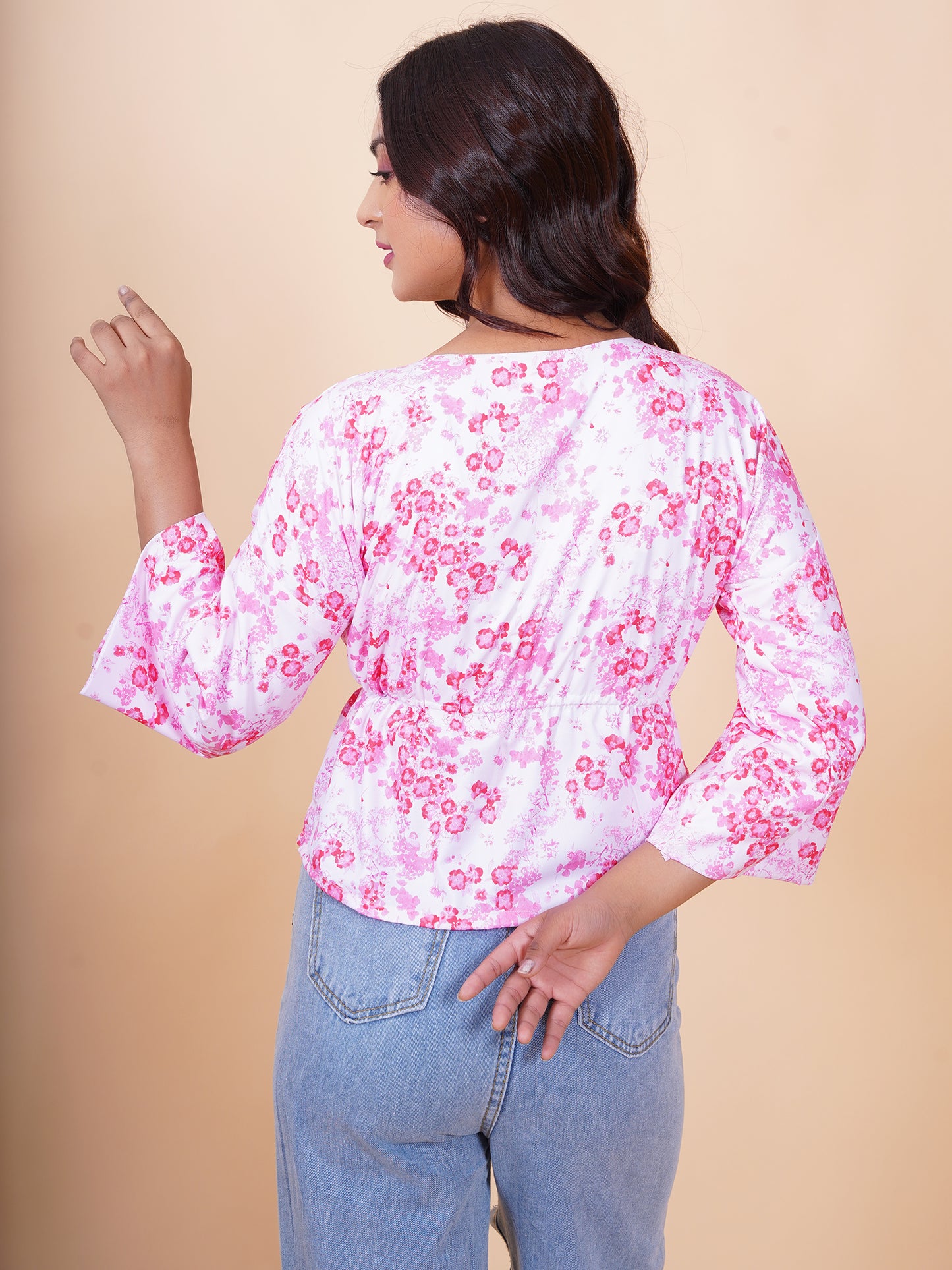 White & Pink Floral String Top
