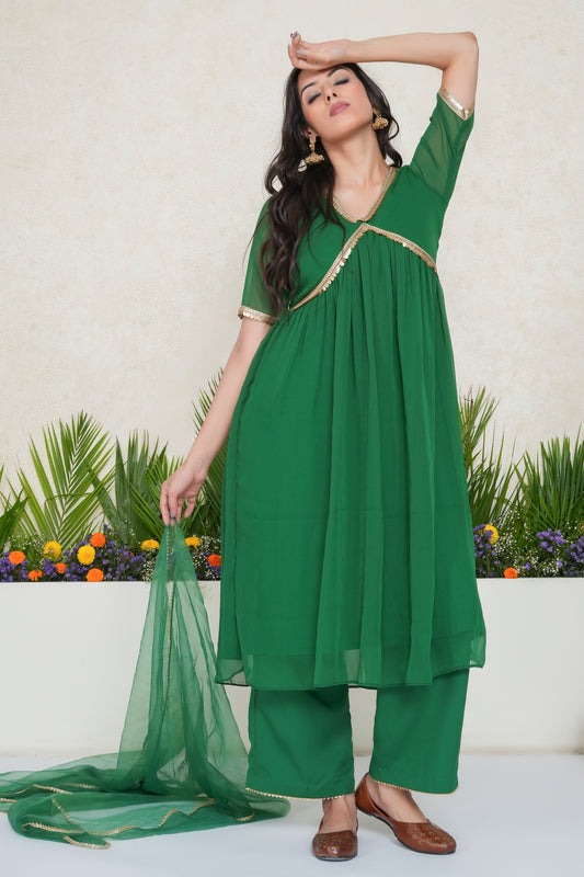 Green Embellished Anarkali Kurta Set