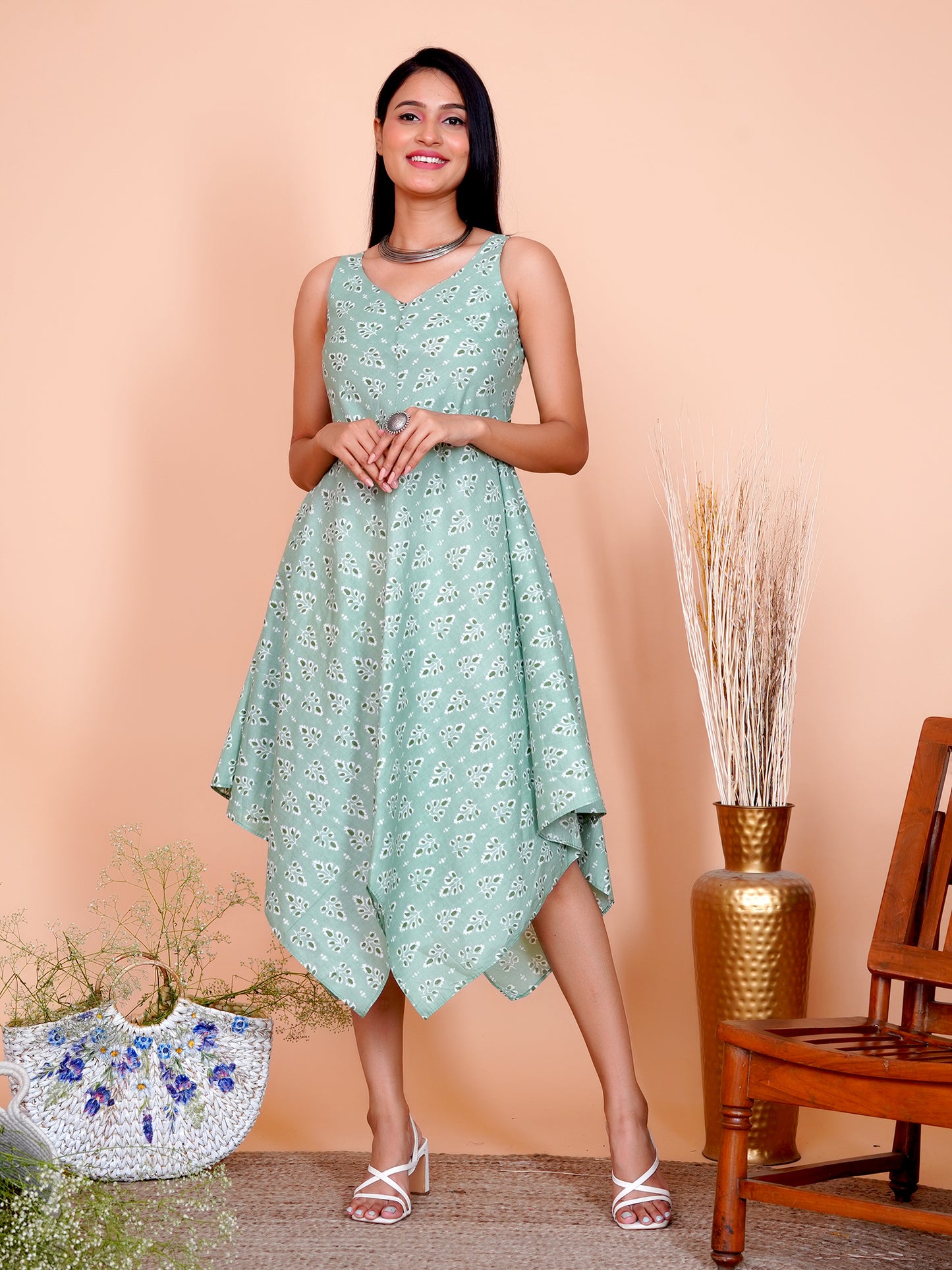 Pista Floral Buti Cotton Sleeveless Dress