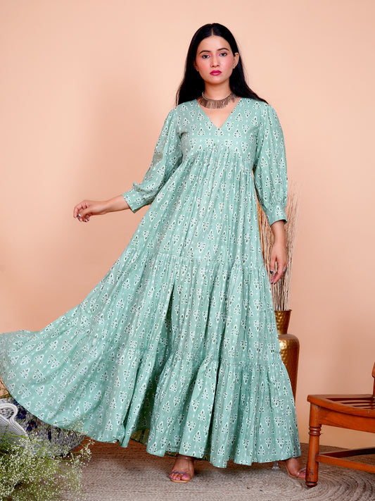 Pista Floral Printed Cotton Long Maxi Dress