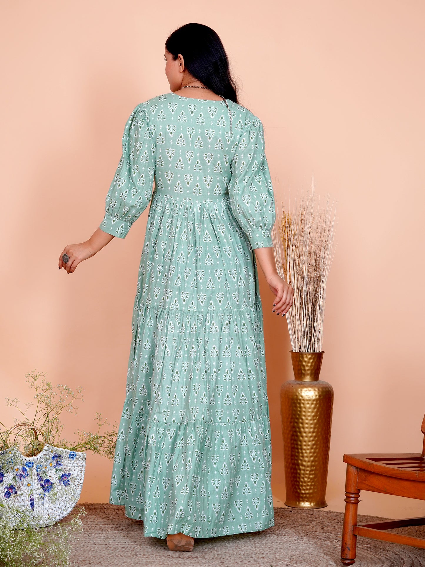 Pista Floral Printed Cotton Long Maxi Dress