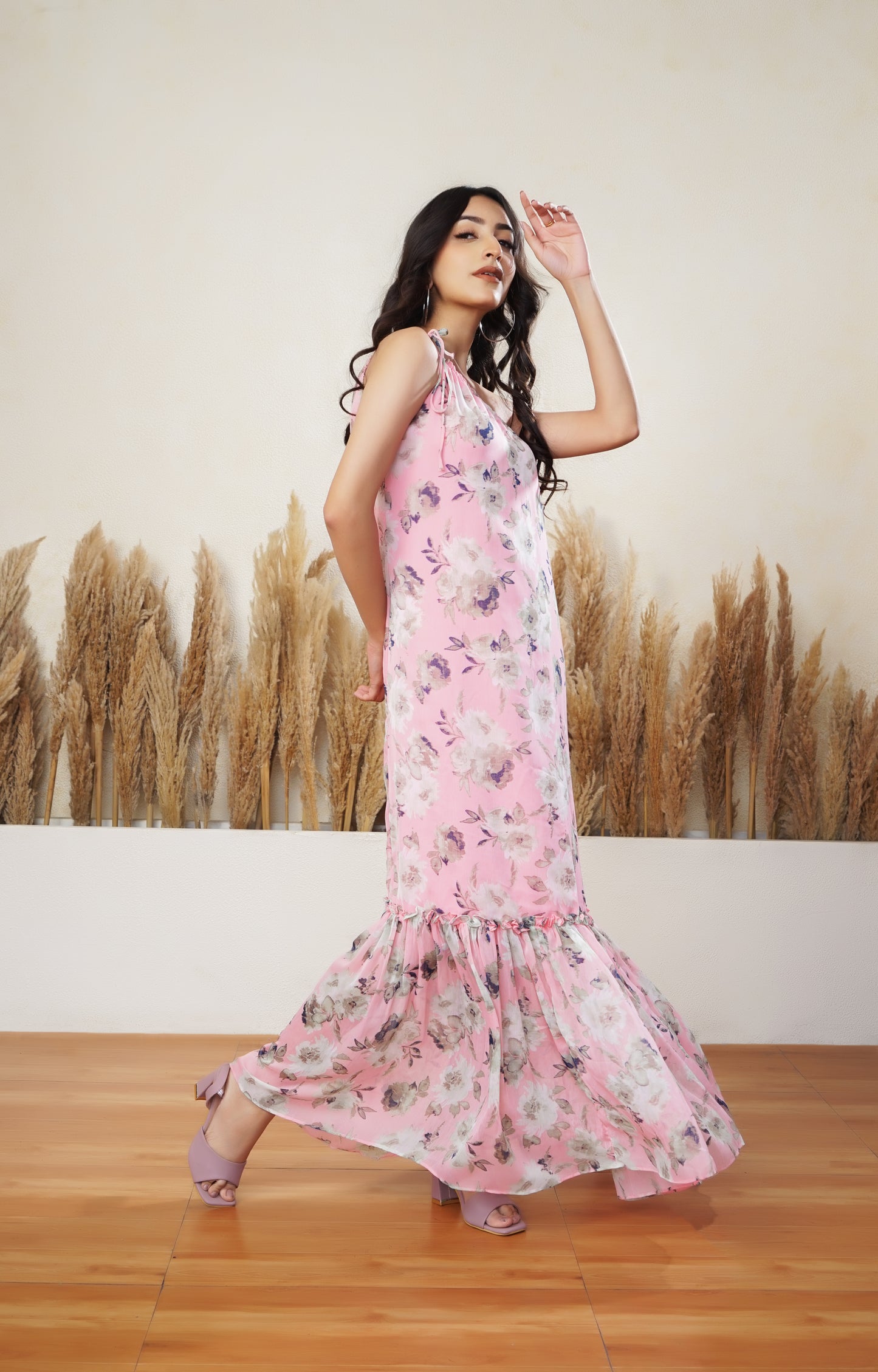 Floral Printed One Shoulder Maxi Dress