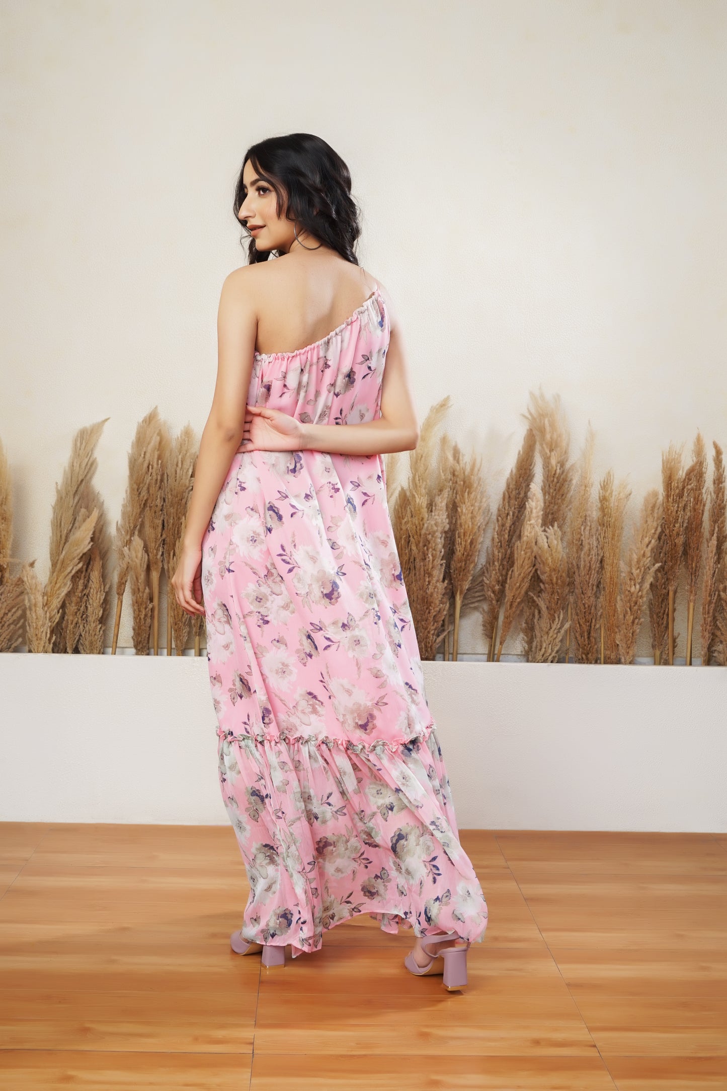Floral Printed One Shoulder Maxi Dress