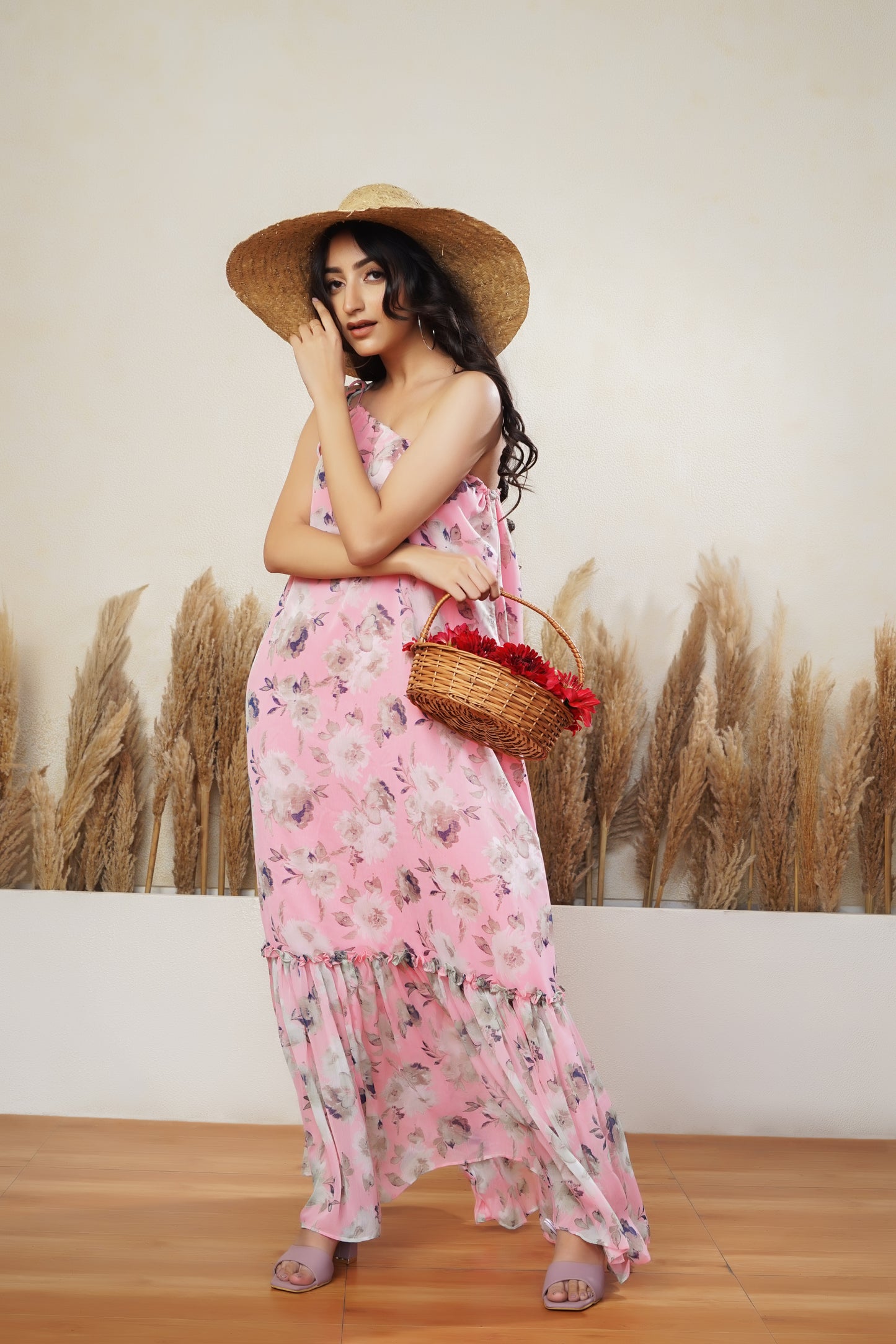 Floral Printed One Shoulder Maxi Dress