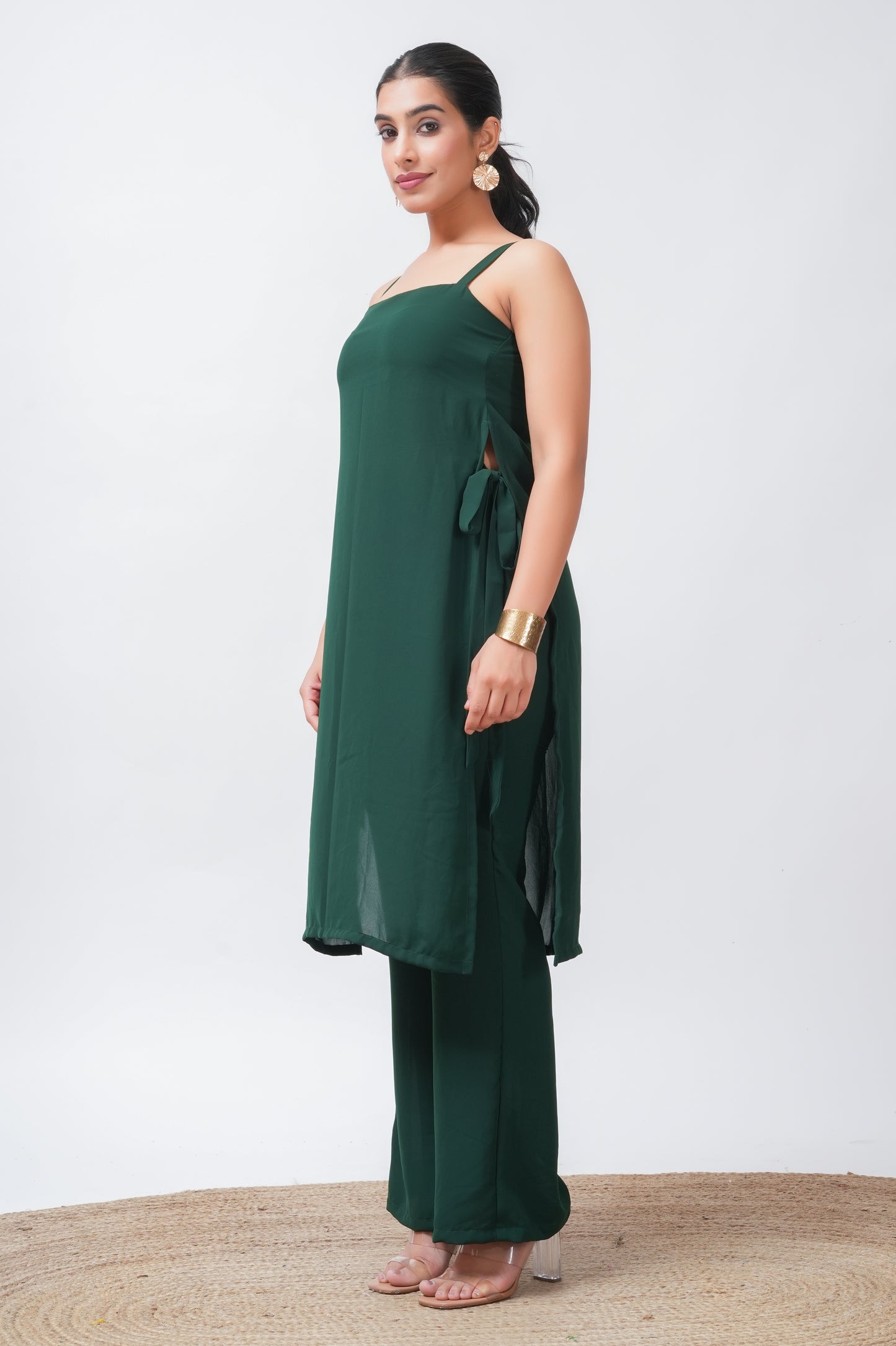 Green Georgette Side Tie-up Kurta with Pants
