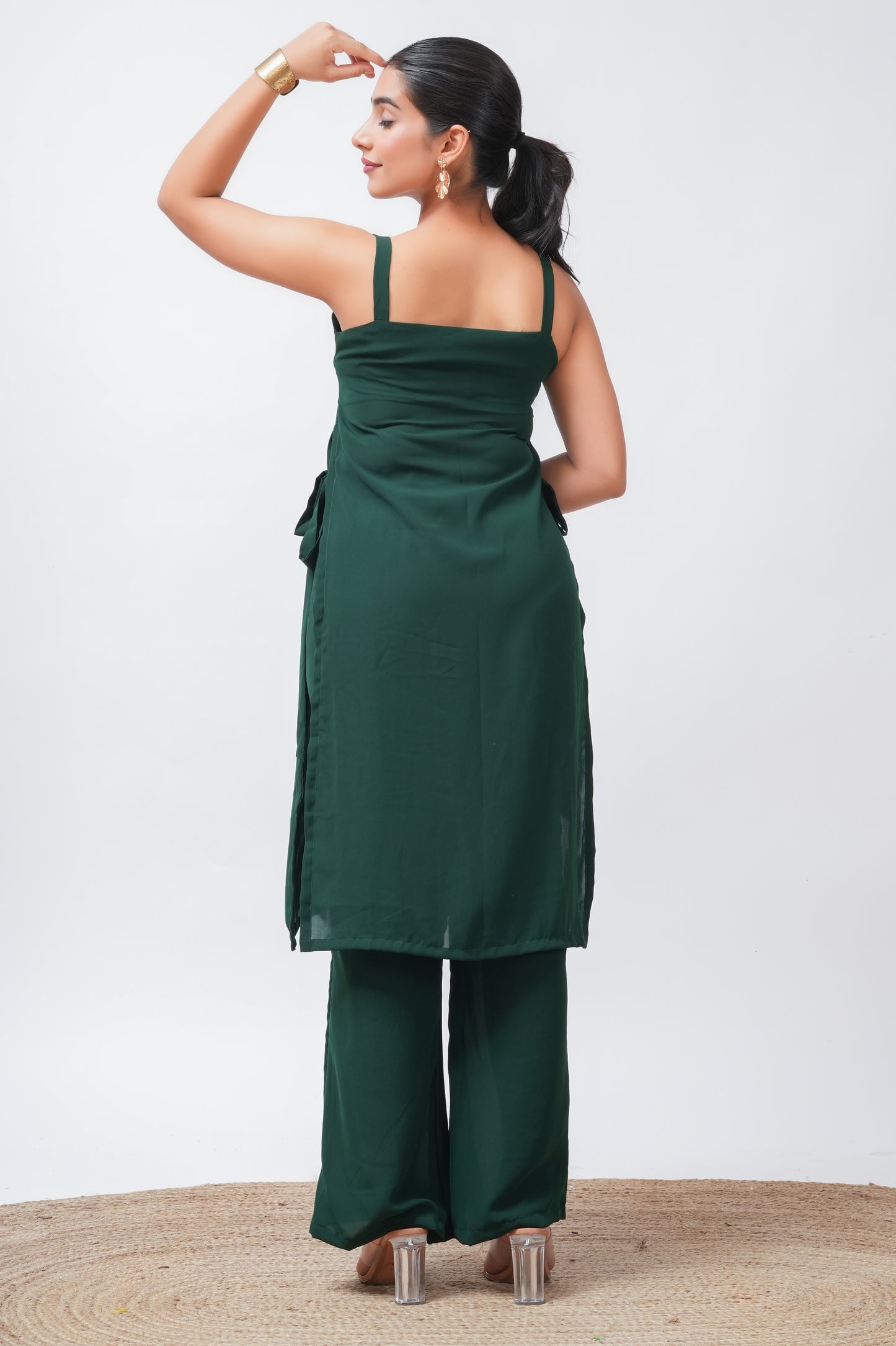 Green Georgette Side Tie-up Kurta with Pants