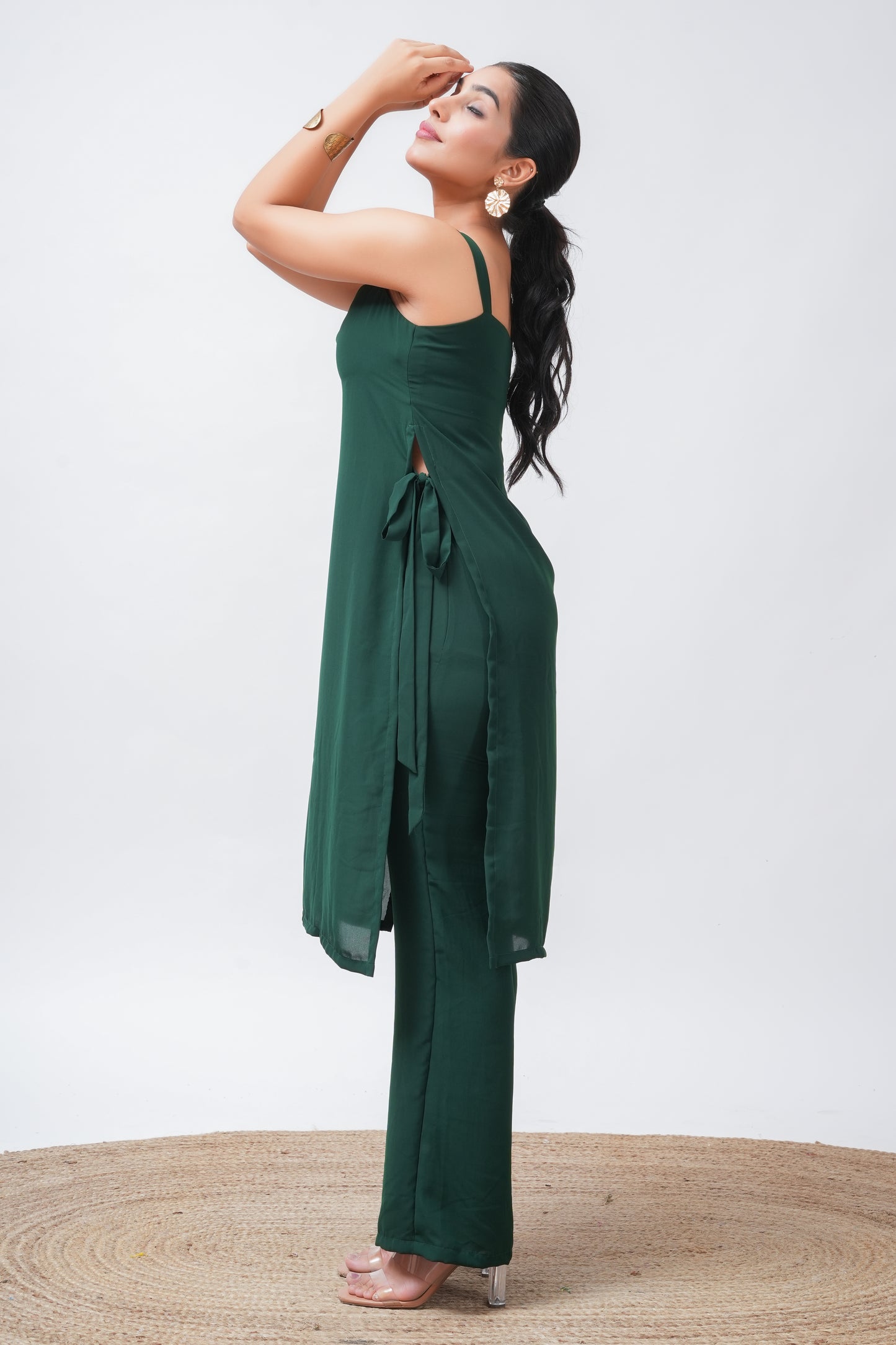 Green Georgette Side Tie-up Kurta with Pants