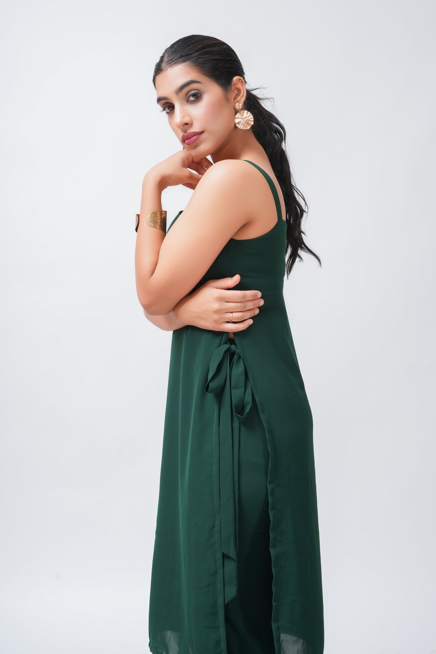 Green Georgette Side Tie-up Kurta with Pants