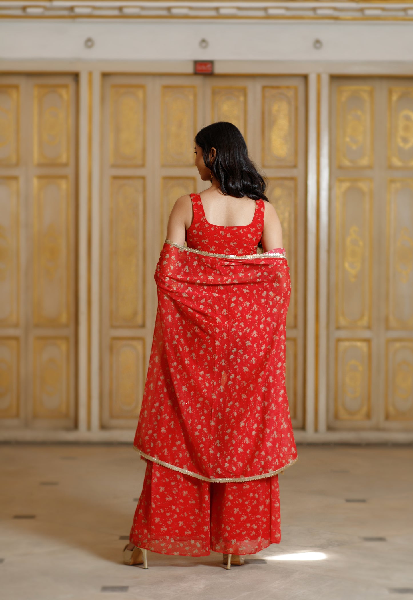 Red Floral Embellished Cape