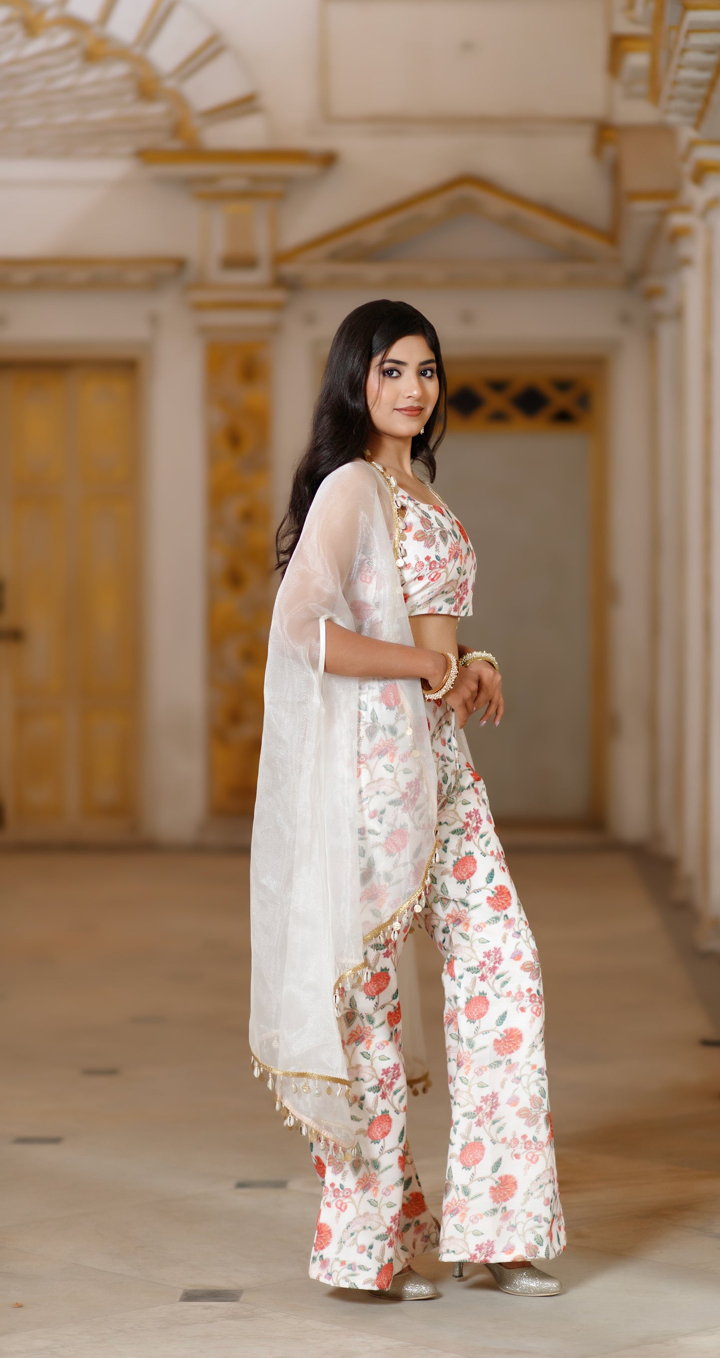 Off-White Organza Embellished Cape