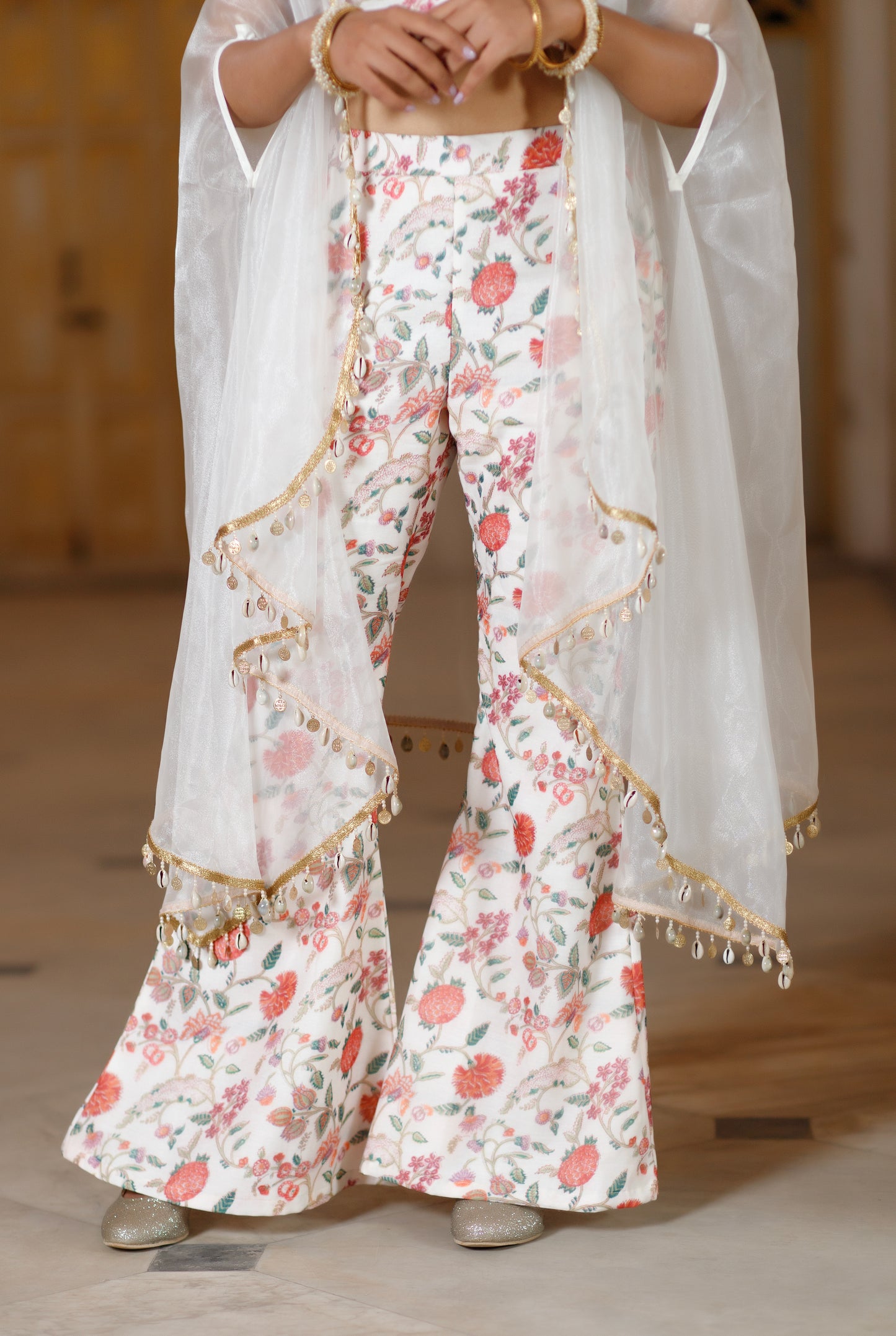 Off-White Organza Embellished Cape