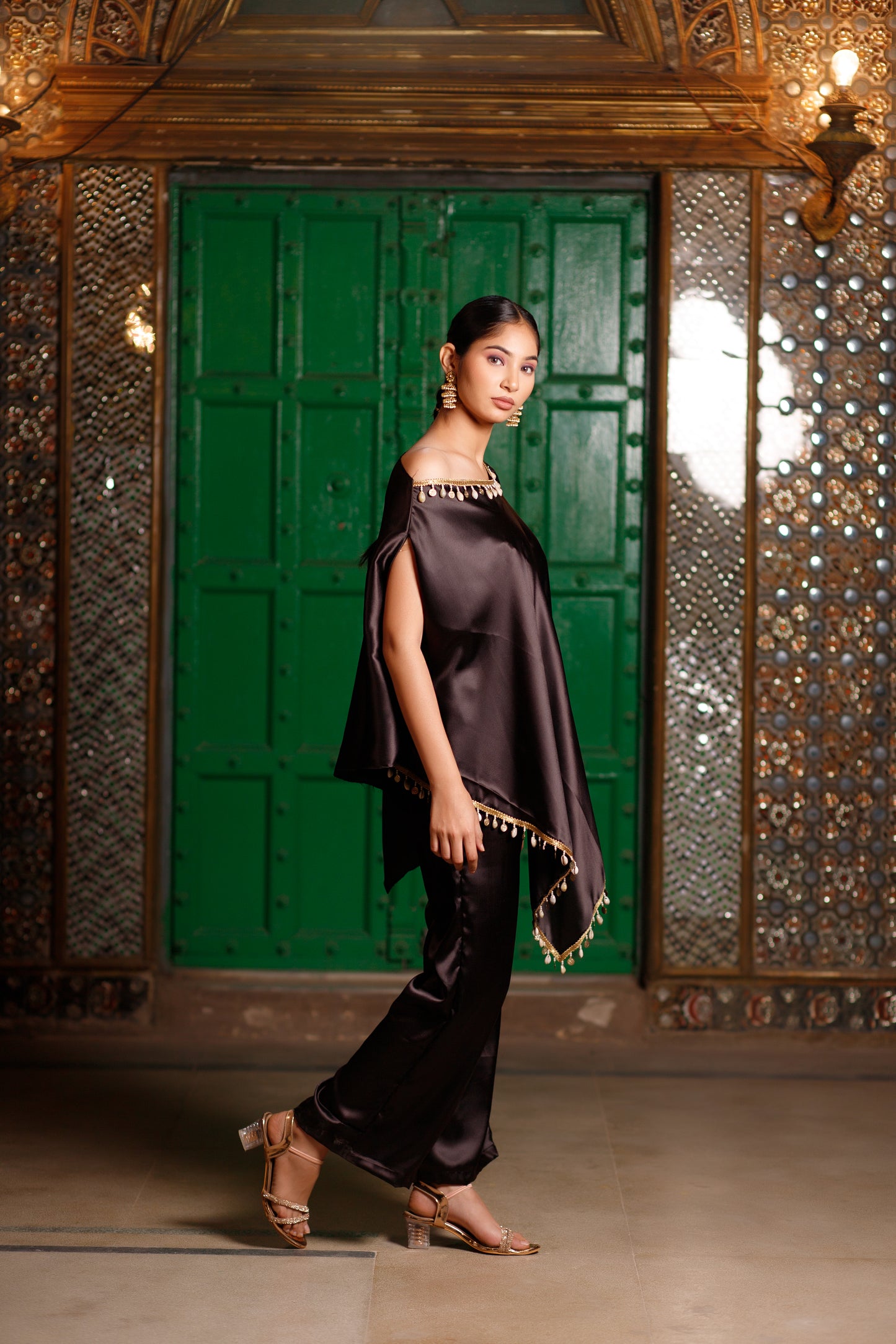 Black Cowl Embellished Kurta Set