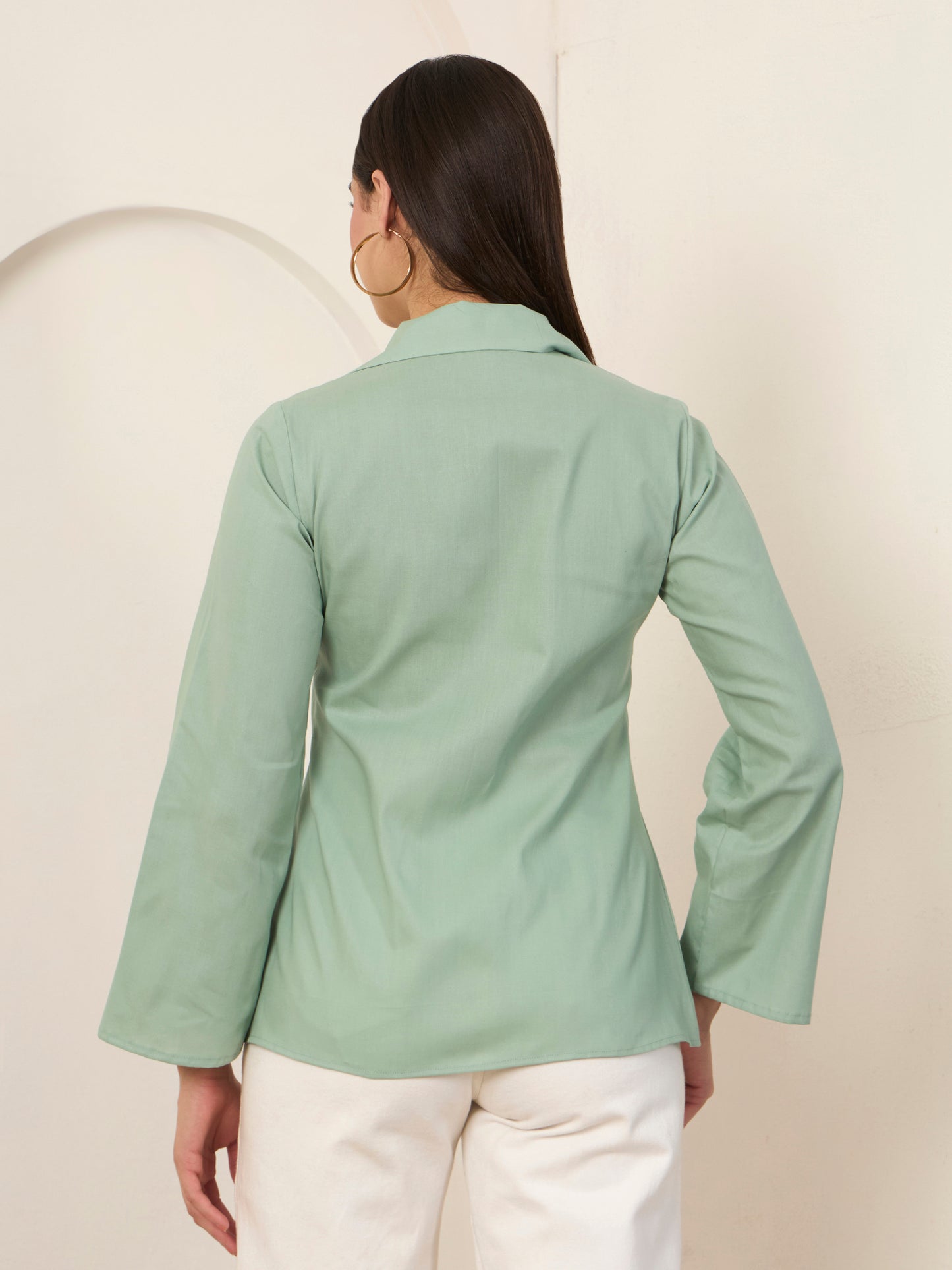 Cyan Poplin Front Tie-up Shirt