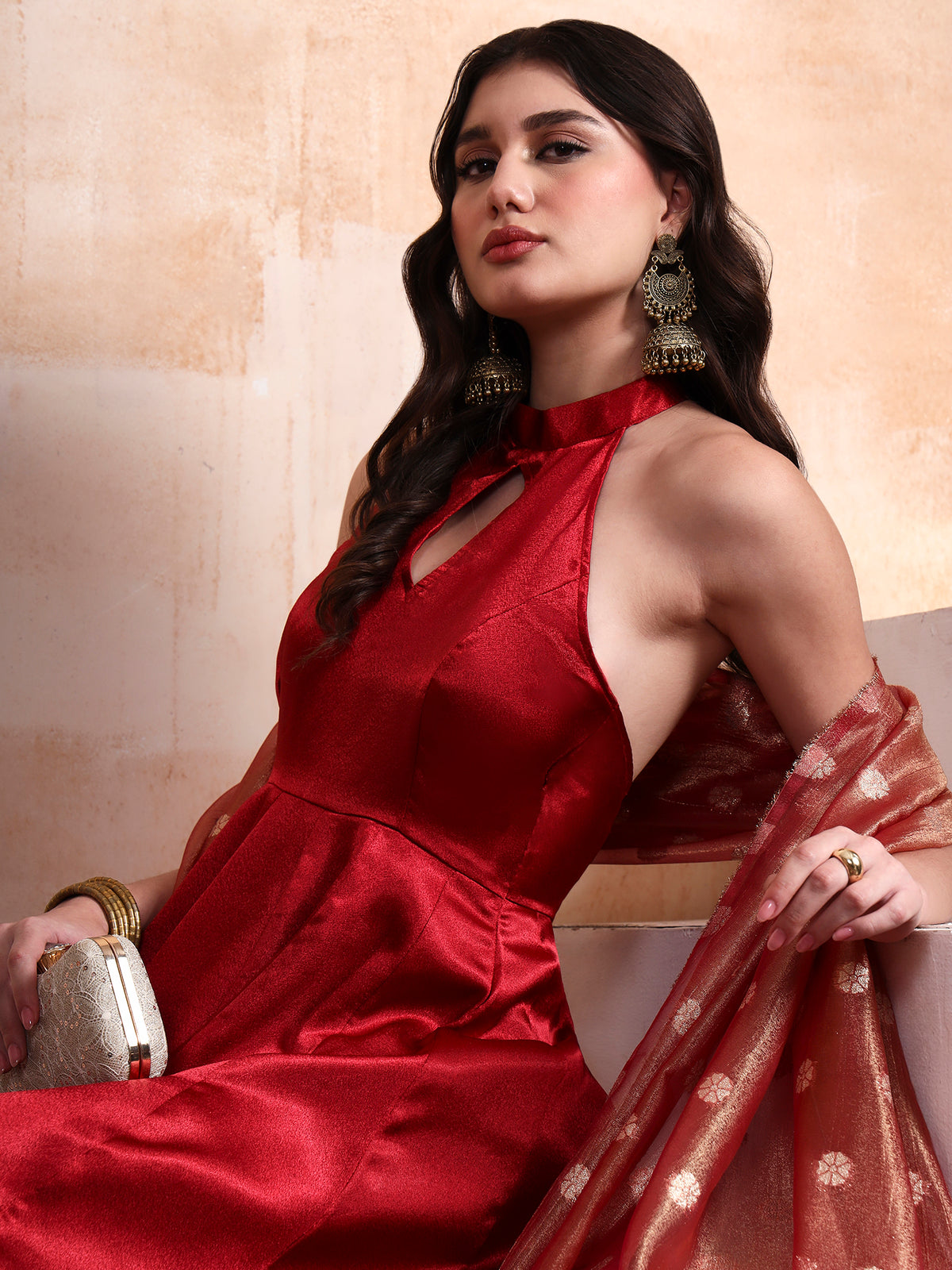 Ruby Anarkali Set with Chanderi Silk Dupatta
