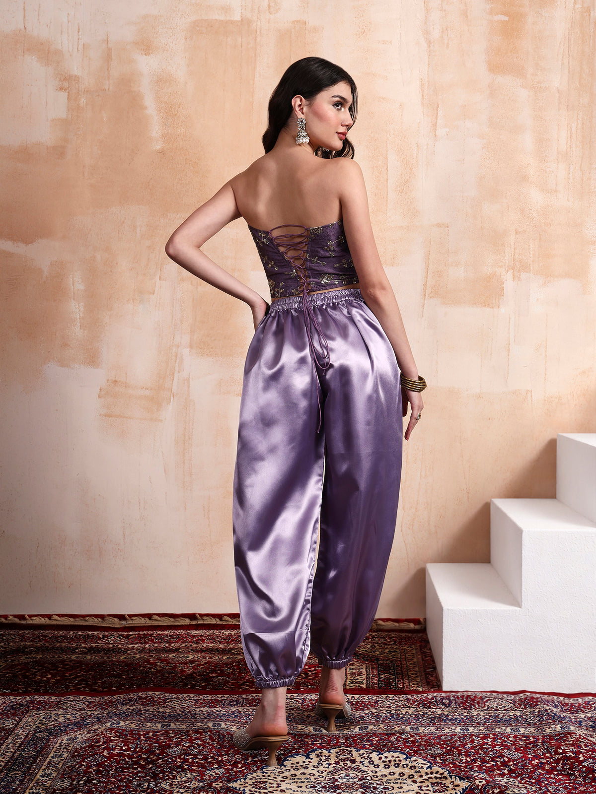 Cosmic Purple Embroidered Corset with Ballon Pants