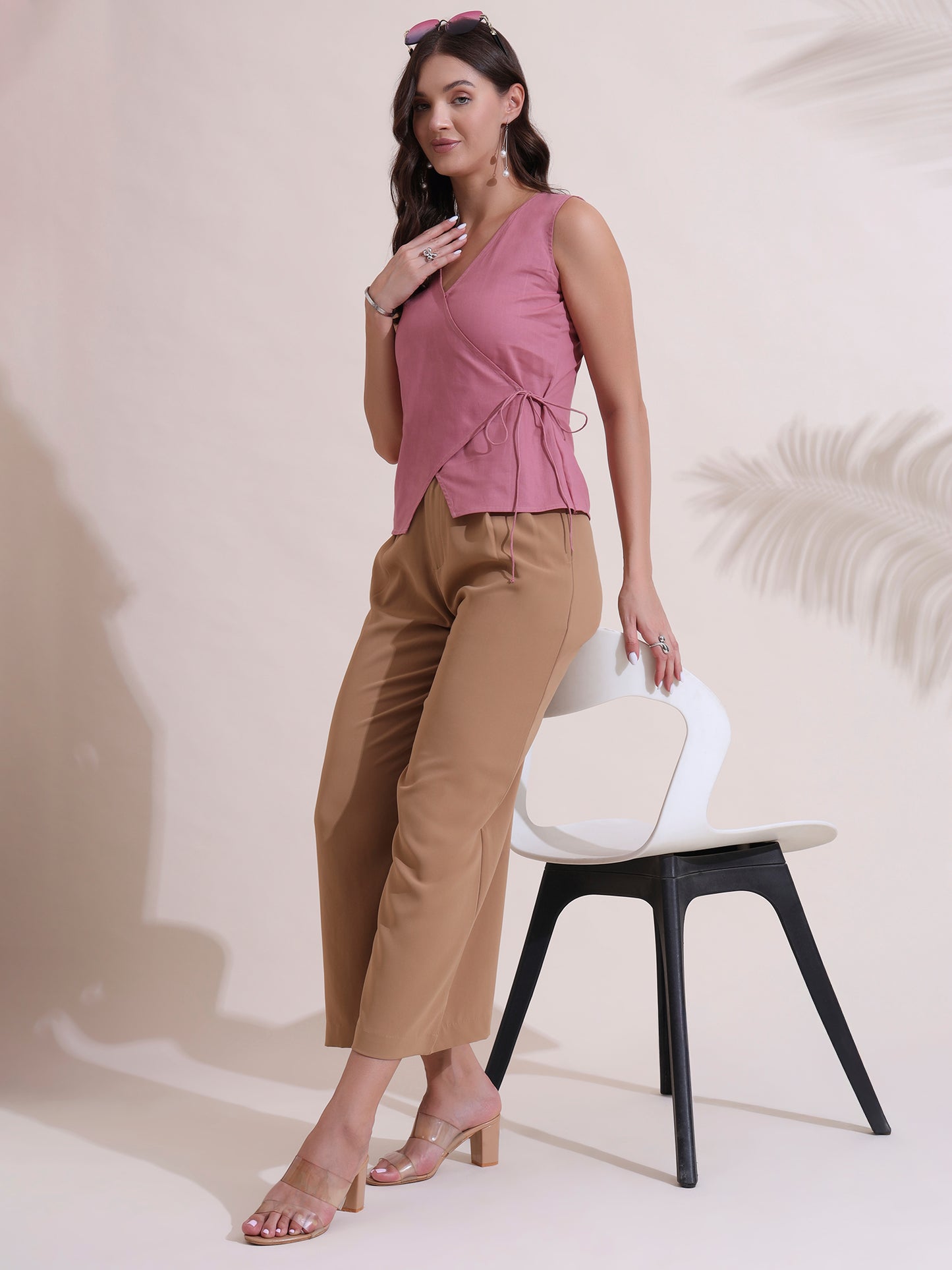 Pink Poplin Wrap Top