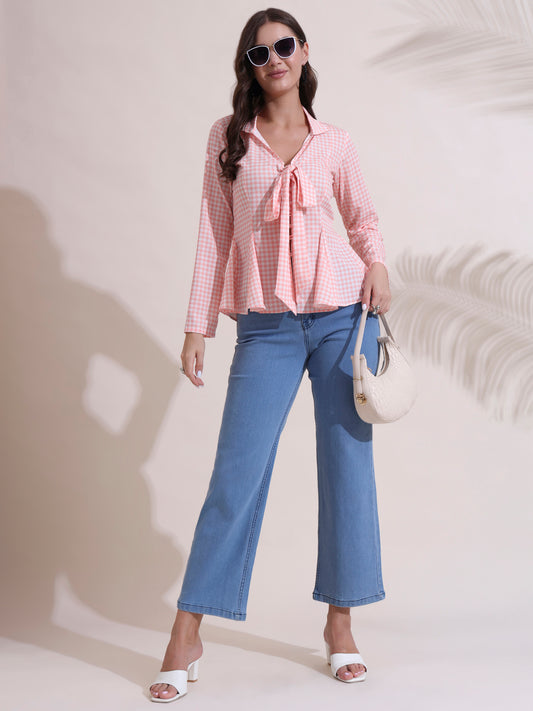 Plaid Long Sleeves Front buttoned Top