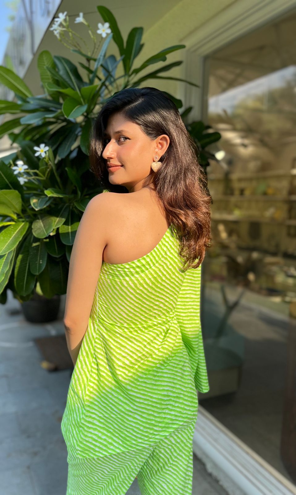 Green Leheriya One Shoulder Tunic